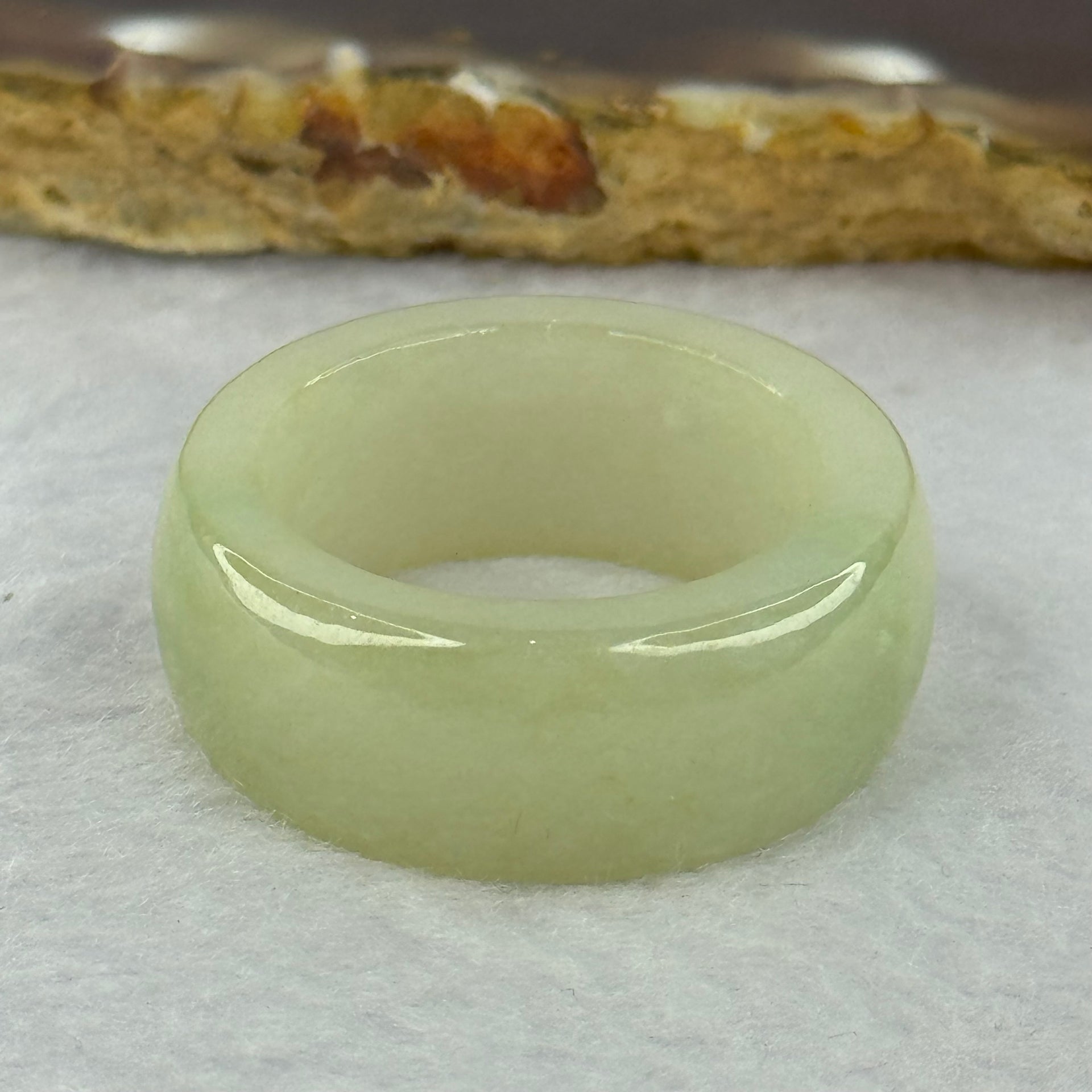 Type A Light Green Jadeite Ring 12.54g 12.1 by 4.1mm US12.5 HK28 - Huangs Jadeite and Jewelry Pte Ltd