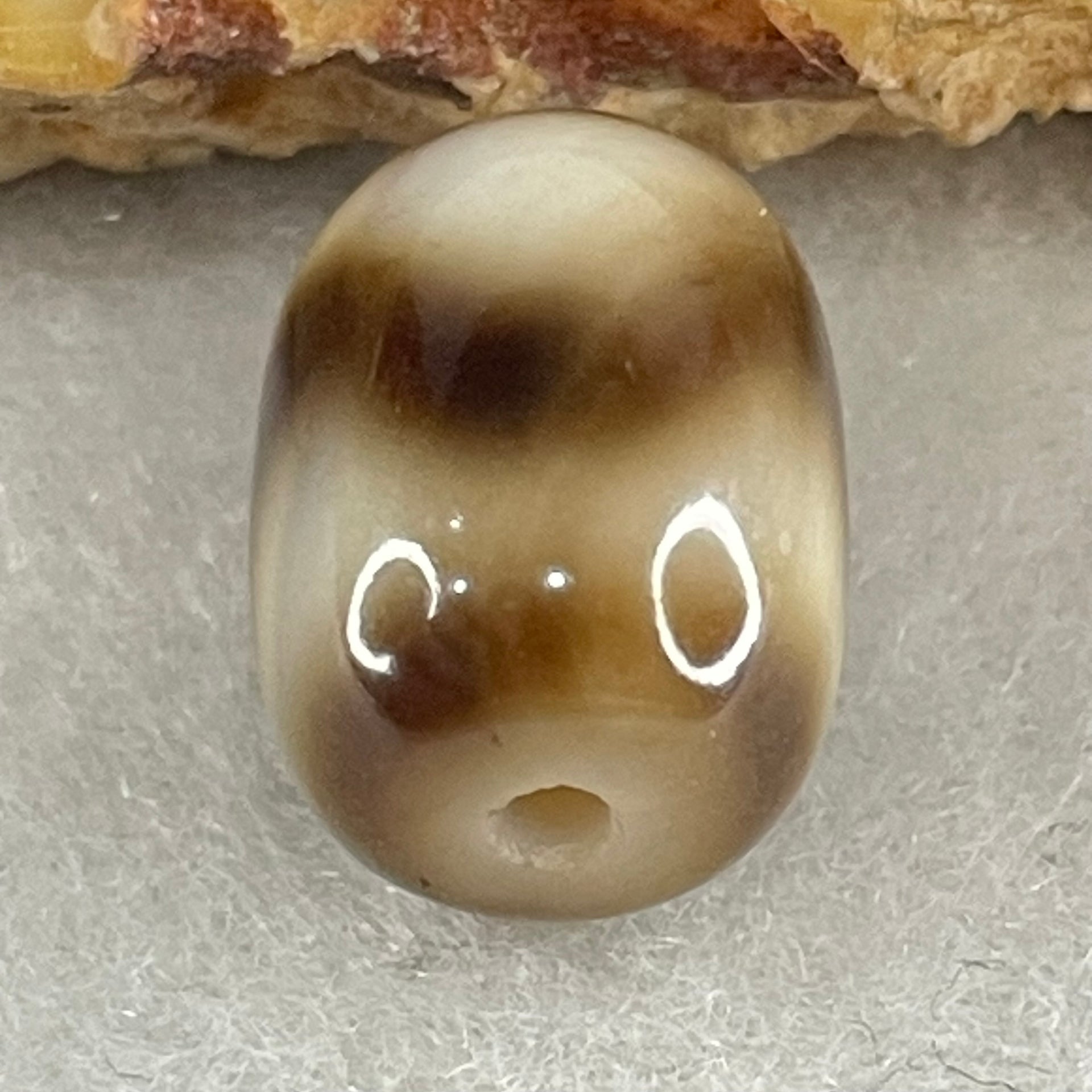 Natural Powerful Tibetan Old Oily Agate Tiger Tooth Daluo Dzi Bead Heavenly Master (Tian Zhu) 2.38g 13.7 by 10.4mm - Huangs Jadeite and Jewelry Pte Ltd