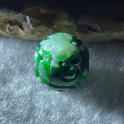 Natural Type A Lao Keng Old Mine Green with Light Green Jadeite Flora Carving Bead Charm 1.94g 12.5mm - Huangs Jadeite and Jewelry Pte Ltd