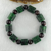 Type A Old Mine Spicy Green Jadeite Om Mani Padme Hum Barrel with Wood Beads Bracelet 55.97g 18cm 12.2 by 13.8mm - Huangs Jadeite and Jewelry Pte Ltd