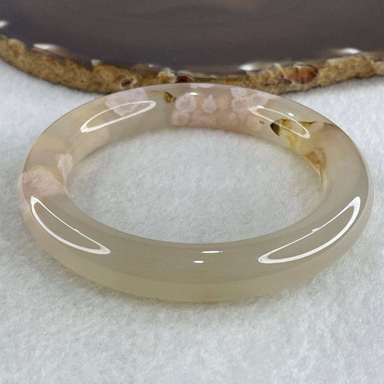 Natural Faint Yellow Flower Agate Bangle 58.92g Internal Diameter 58.8mm 11.8 by 12.3mm (Perfect) - Huangs Jadeite and Jewelry Pte Ltd