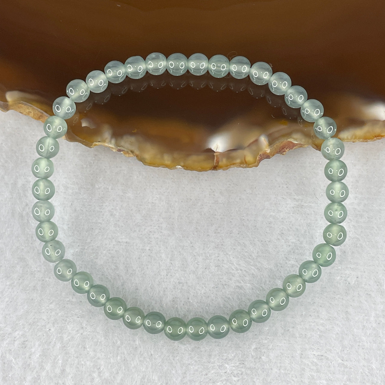 Certified Type A Icy Light Blueish-Green Jadeite Bracelet | Liquid-Glass Translucent Delicate Strand | 100% Natural Grade A Fei Cui Masterpiece | 42-Bead Multi-Cycle Alignment (6.00g | 4.5mm | 15cm)
