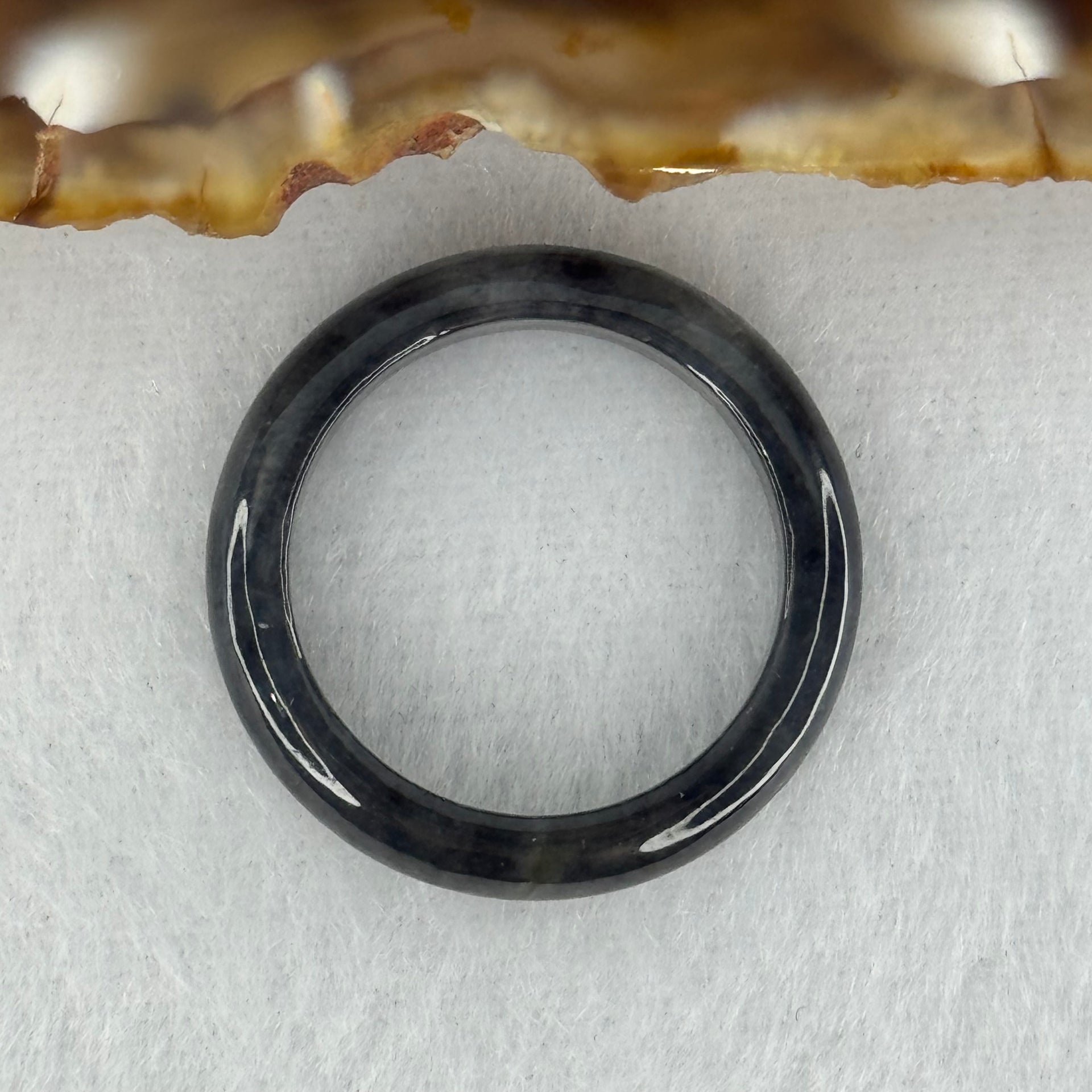 Type A Icy Wuji Black Grey Jadeite Ring 2.58g 4.3 by 3.3mm US 7.75 HK 17 (Very Slight Fine Internal Lines) - Huangs Jadeite and Jewelry Pte Ltd