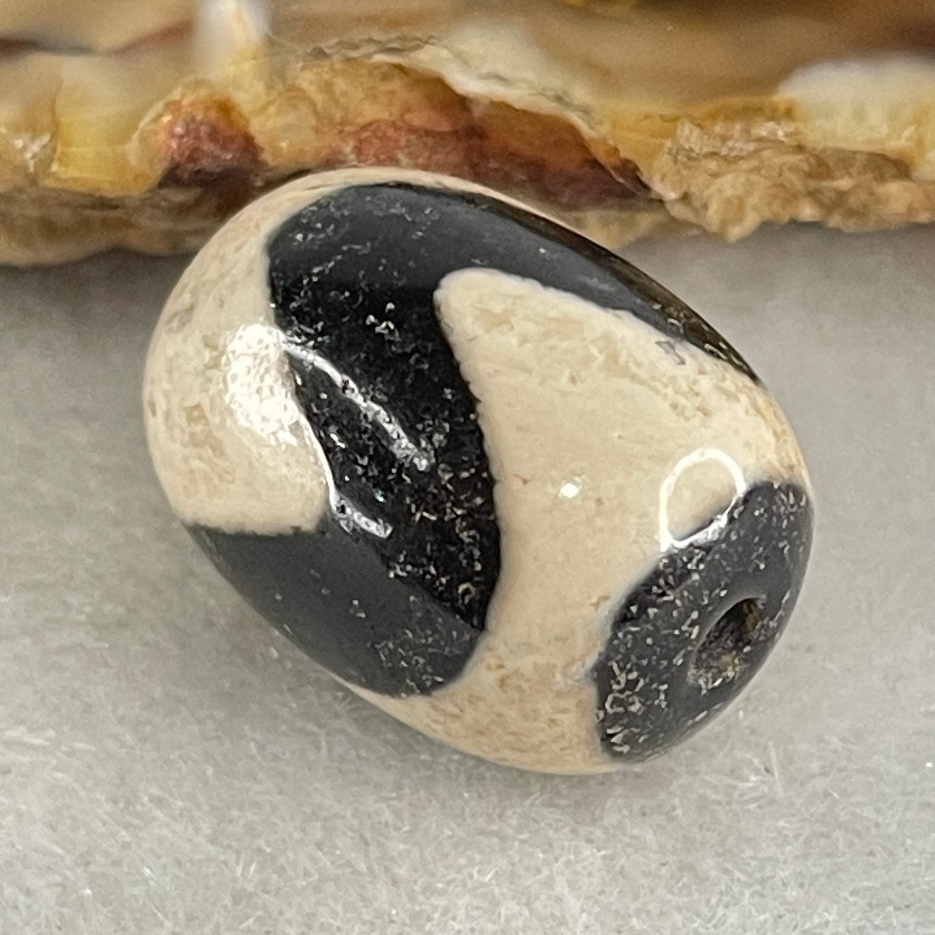 Natural Powerful Tibetan Old Oily Agate Tiger Tooth Daluo Dzi Bead Heavenly Master (Tian Zhu) 虎呀天诛 4.36g 17.5 by 12.9mm - Huangs Jadeite and Jewelry Pte Ltd