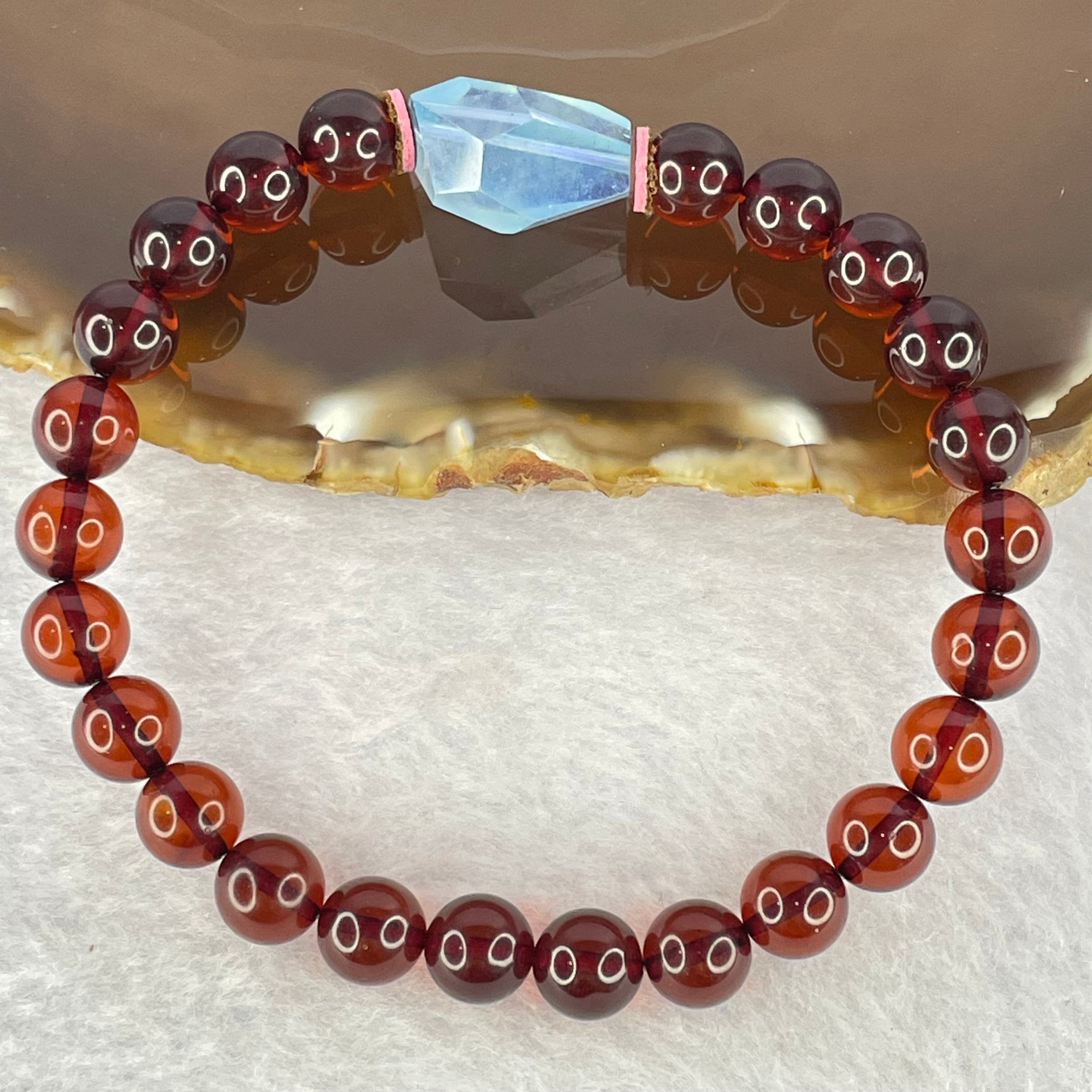 Natural Dark Red Blood Amber Beads Bracelet 天然血珀手链 8.45g 17cm 7.6mm 24 Beads - Huangs Jadeite and Jewelry Pte Ltd