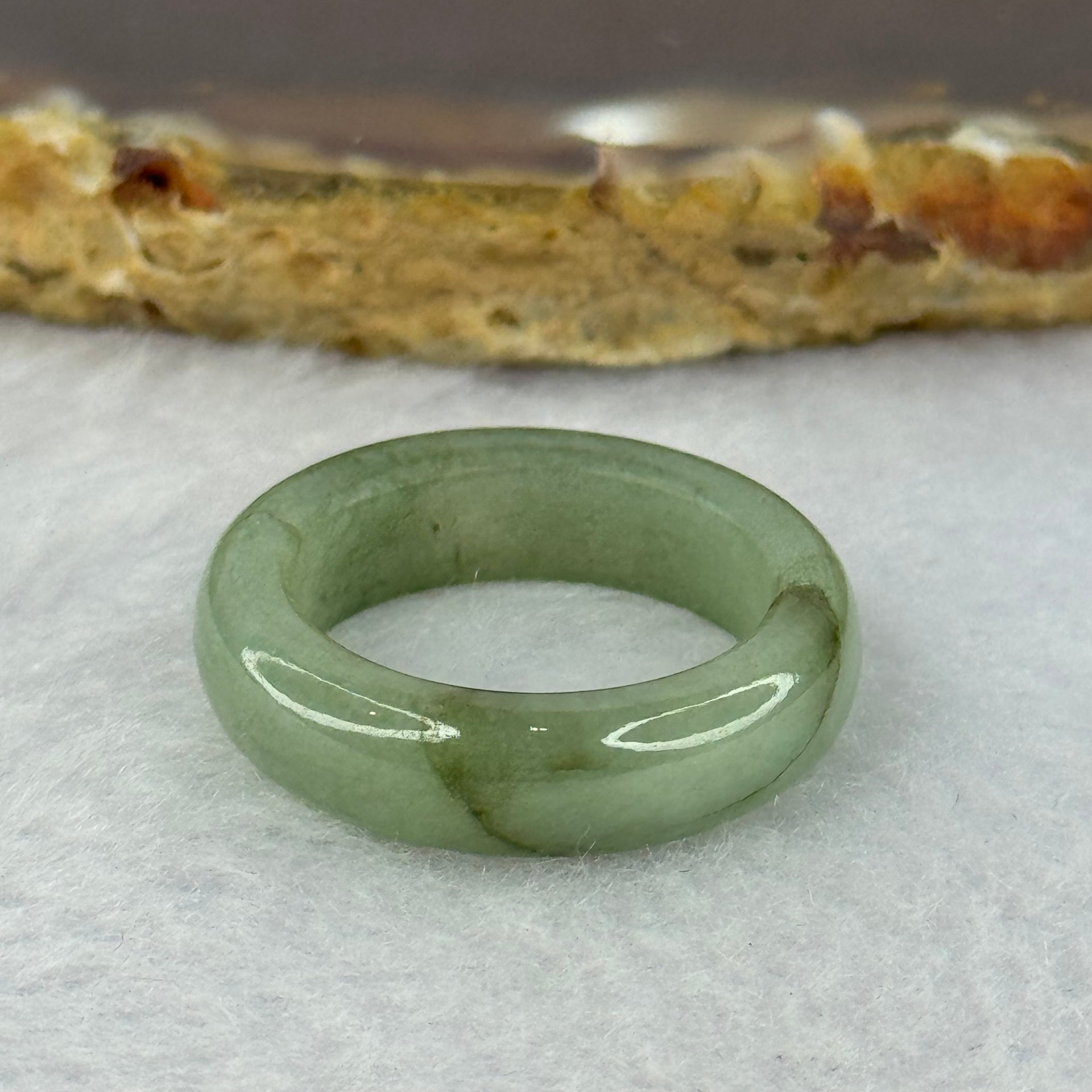 Type A Green with Brown Jadeite Ring 3.91g 5.8 by 3.6mm US7.25 HK15.75 (Slight External Line) - Huangs Jadeite and Jewelry Pte Ltd
