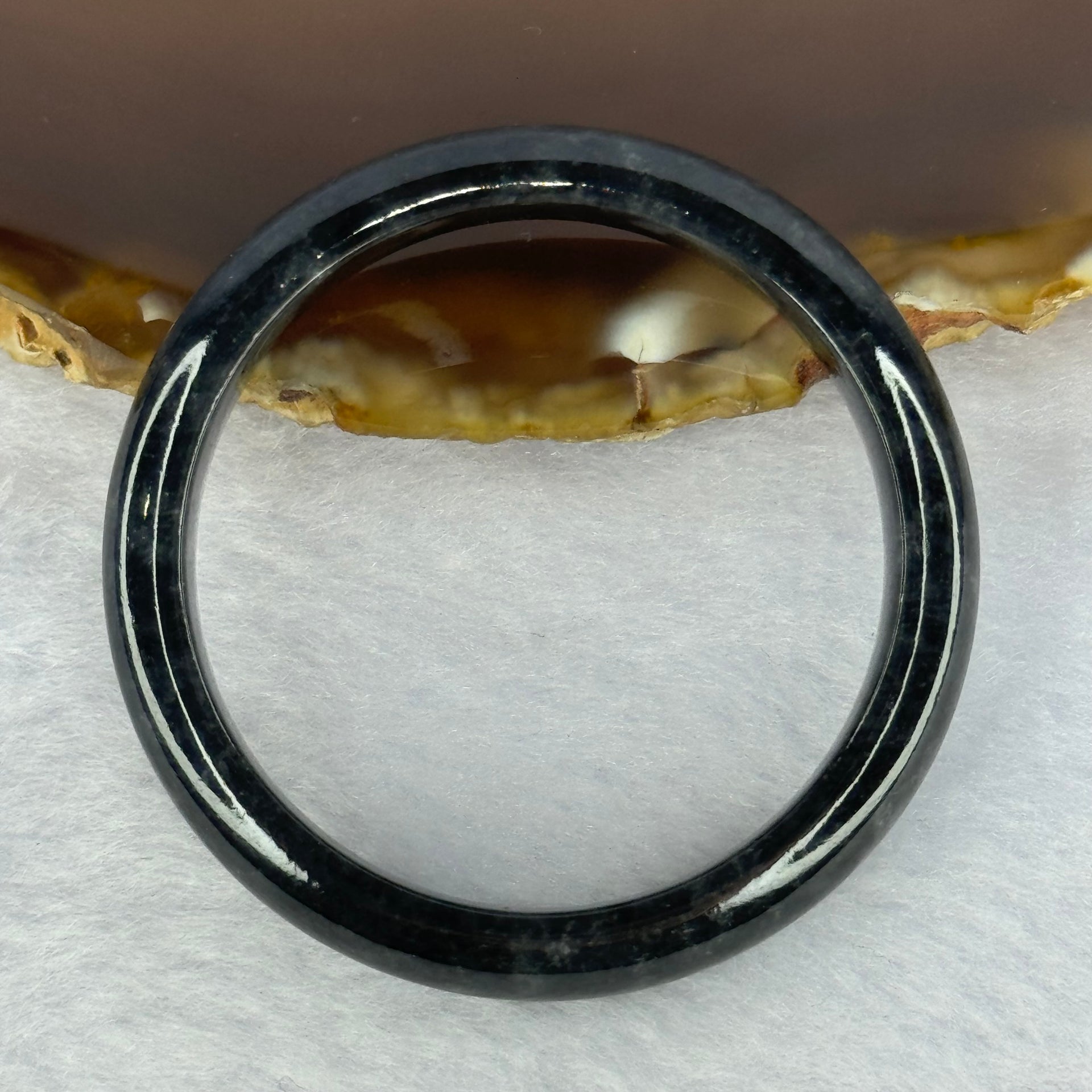 Type A Highly Translucent Black Grey Wuji Jadeite Baby Bangle 12.83g Internal Diameter 36.4mm 7.4 by 5.1mm - Huangs Jadeite and Jewelry Pte Ltd