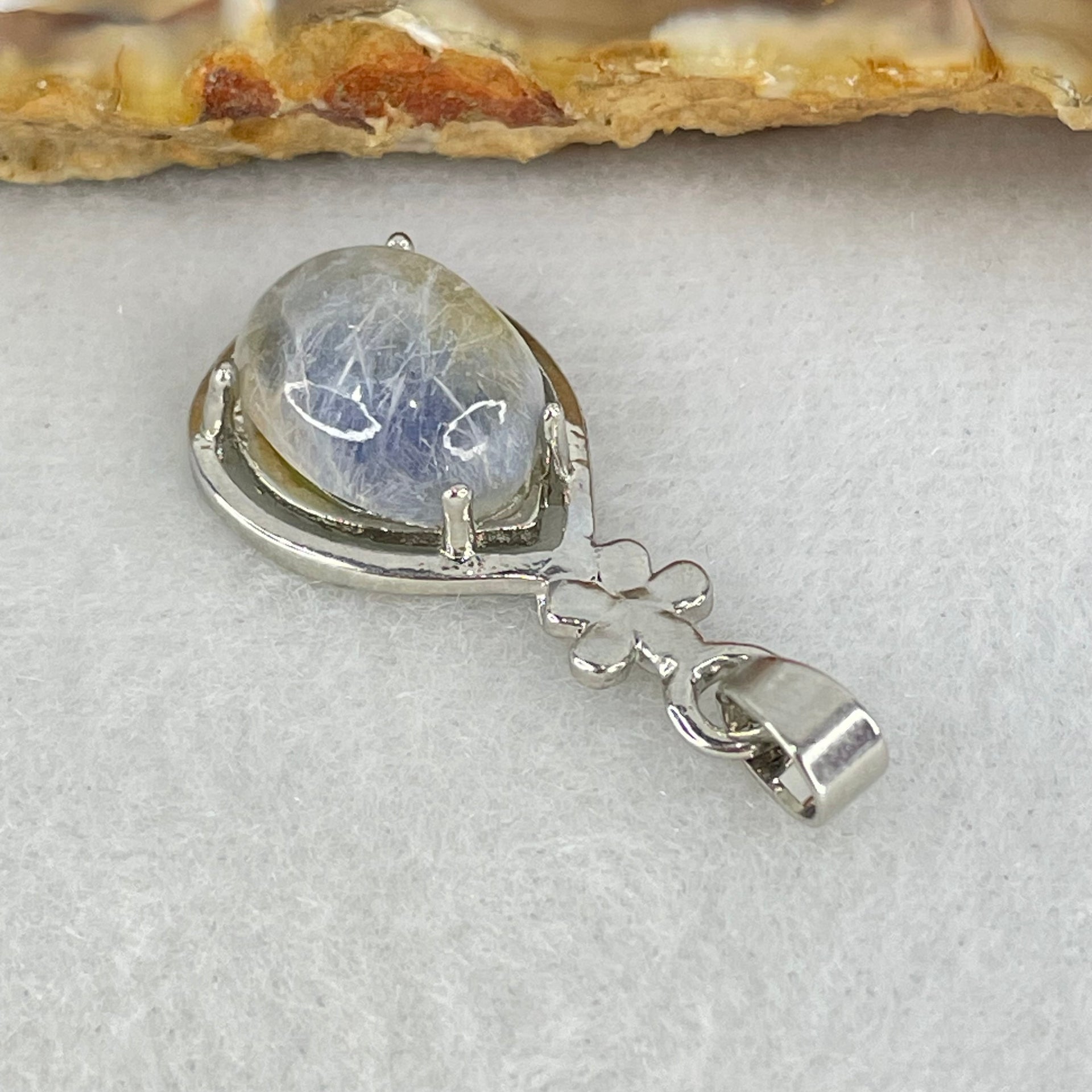 Good Grade Rare Natural Blue Dumortierite Rutilated Quartz in S925 Pendant 2.58g 12.2 by 9.7 by 5.5mm - Huangs Jadeite and Jewelry Pte Ltd