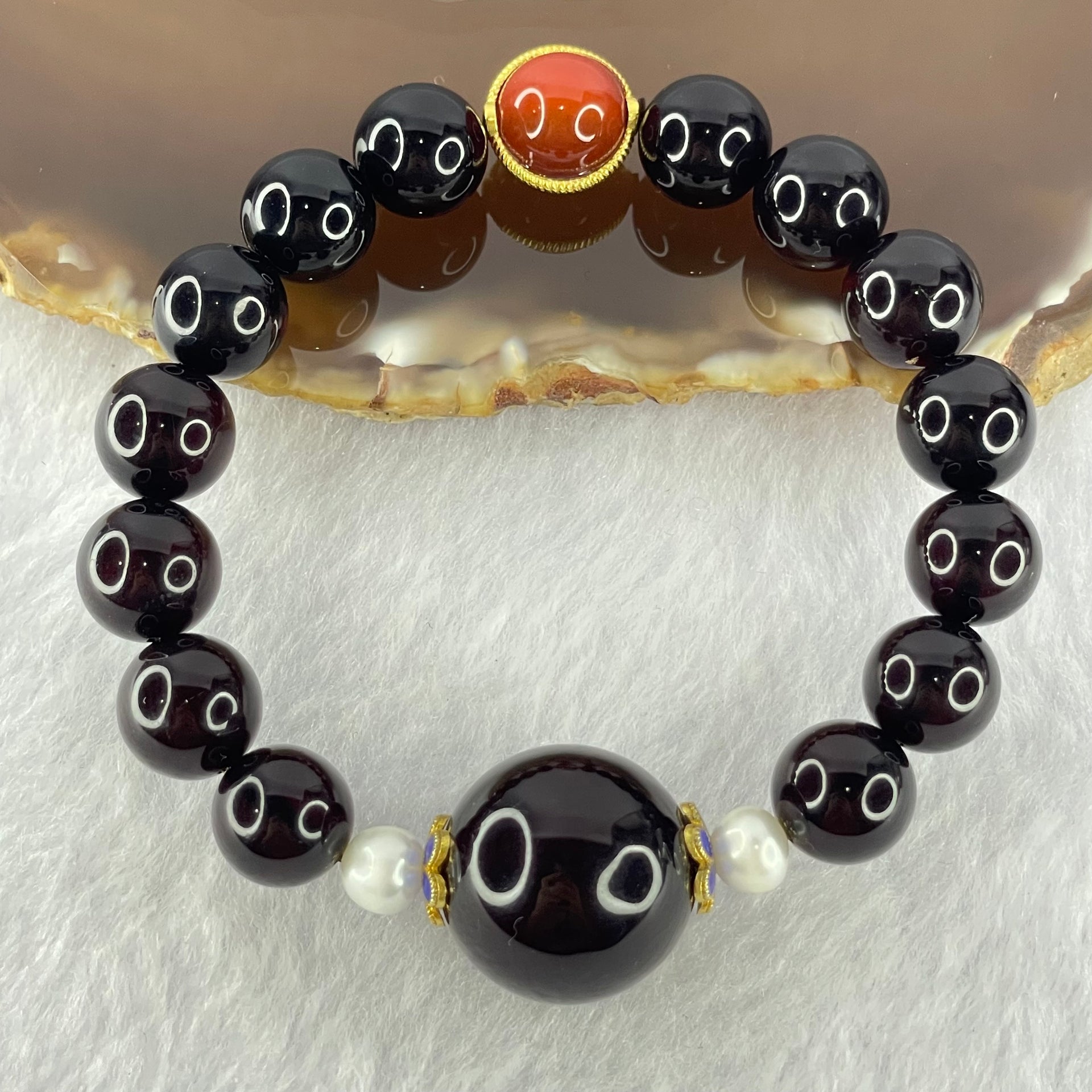 Natural Blood Red Amber Beads Bracelet 天然血珀手链 14.56g 16cm 10.6mm 16 Beads, 18.3mm 1 Bead - Huangs Jadeite and Jewelry Pte Ltd