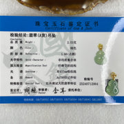 Tye A Natural Icy Green Jadeite Hulu in 18K 750 Yellow Gold and Diamonds Clasp Pendant 2.53g 17.5 by 13.5 by 5.9mm - Huangs Jadeite and Jewelry Pte Ltd