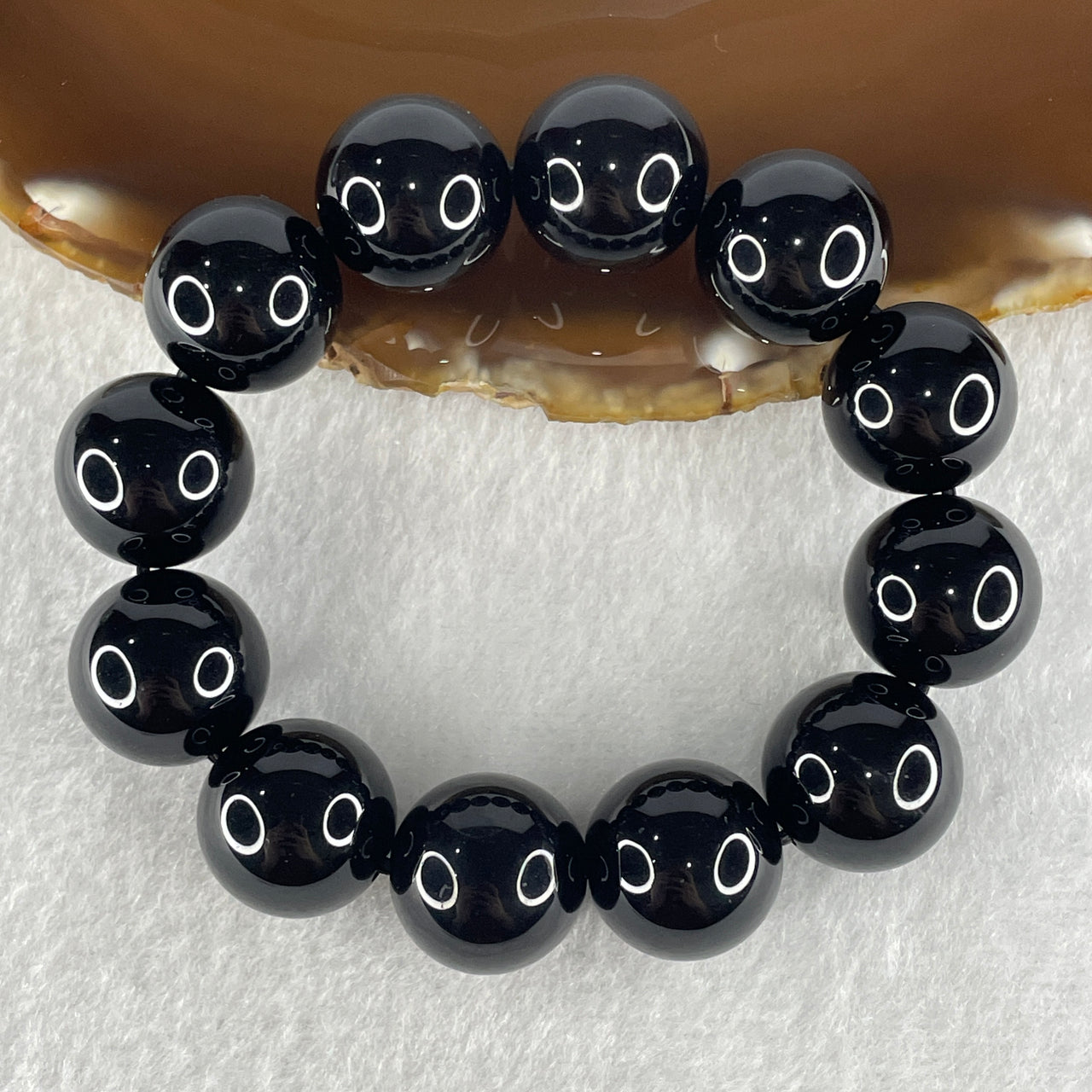 Natural Black Moldavite Meteorite Crystal Beads Bracelet 62.45g 14cm 16.4mm 12 Beads