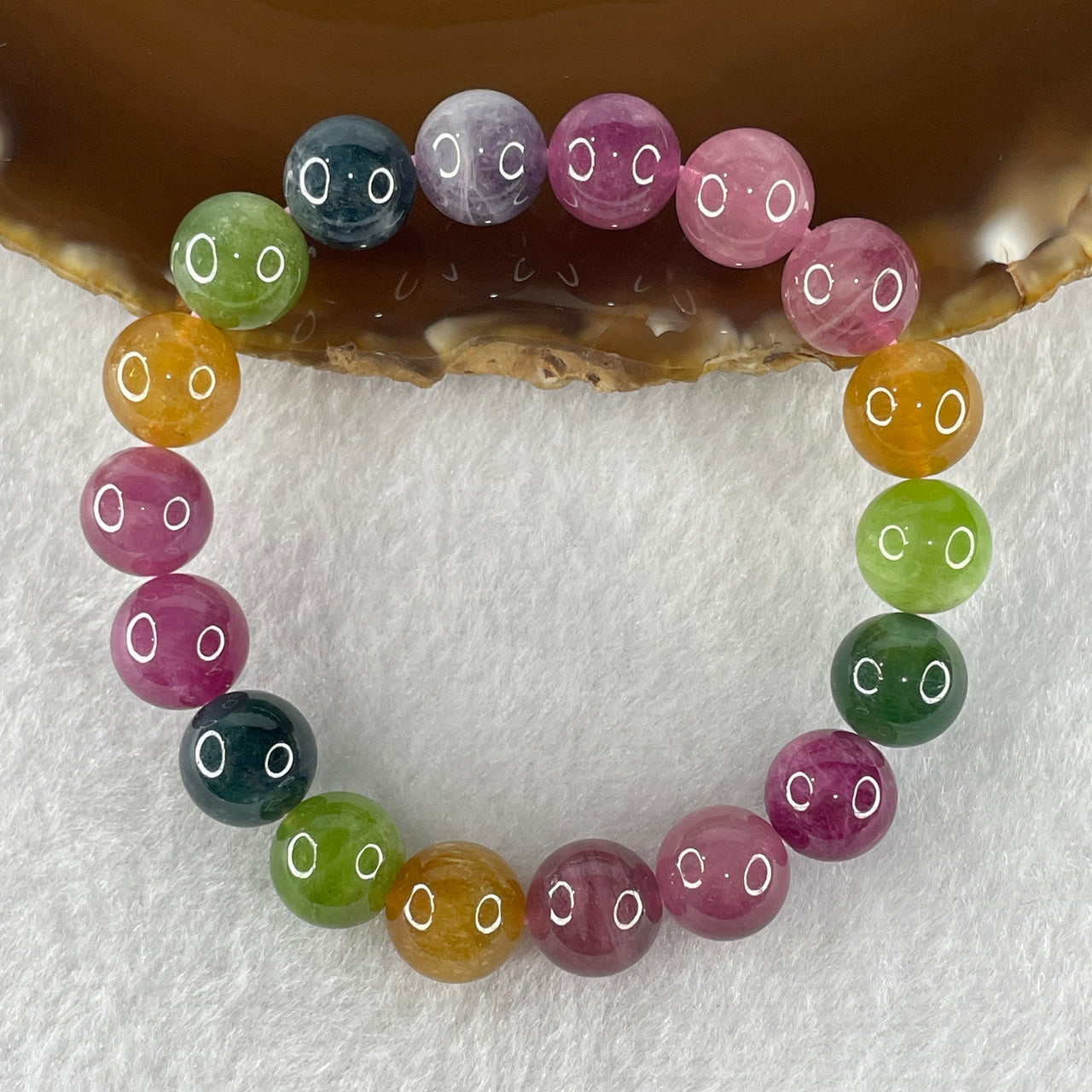 Above Average Grade Natural Intense Rainbow Tourmaline Crystal Beads Bracelet 25.67g 14cm 9.8mm 18 Beads