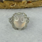 18K White Gold Type A White Jadeite with diamonds Ring 4.47g 12.7 by 10.9 by 4.5mm US6.5 HK14 - Huangs Jadeite and Jewelry Pte Ltd