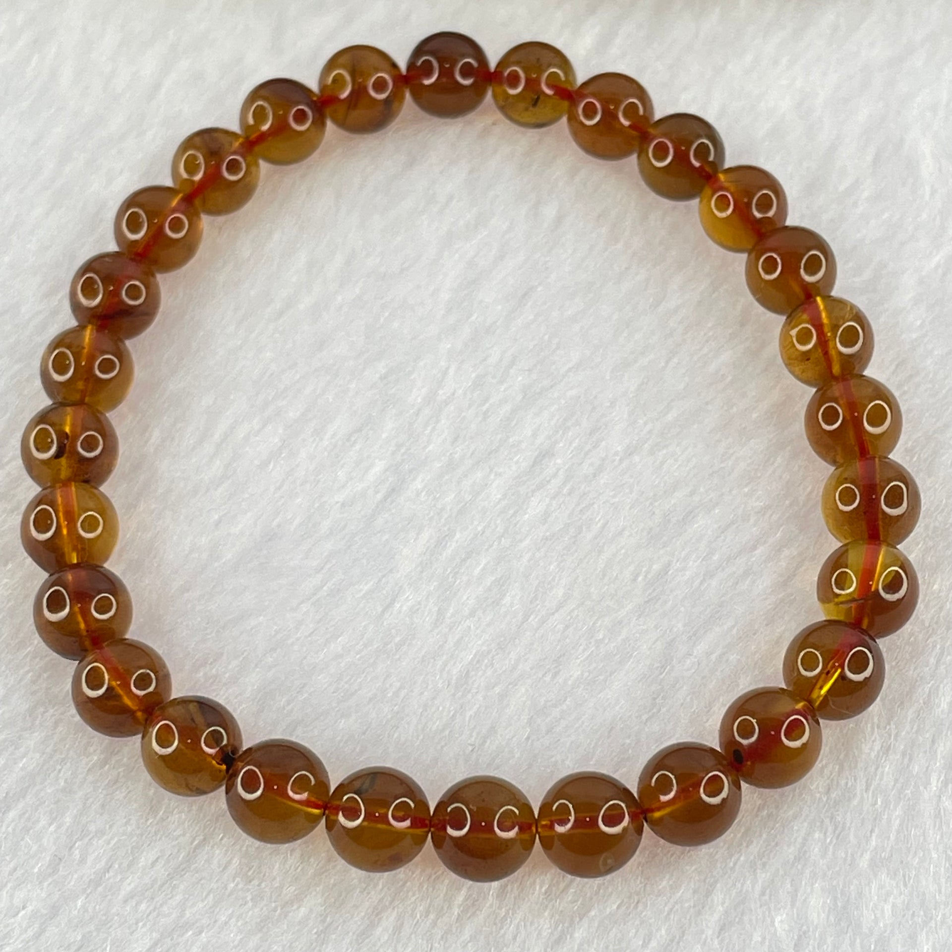 Natural Purple Honey Amber Beads Bracelet 天然紫蜜琥珀手链 3.81g 15.5cm 6.4mm 28 Beads - Huangs Jadeite and Jewelry Pte Ltd