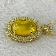 Natural Yellow with Butterscotch Amber with Crystals in Gold Color Necklace 7.28g 17.0 by 12.4 by 7.0mm - Huangs Jadeite and Jewelry Pte Ltd