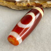 Natural Powerful Tibetan Old Oily Red White Agate One Eye Wood Element Dzi Bead Heavenly Master (Tian Zhu) 一眼木元素天珠 9.30g 37.1 by 12.7mm - Huangs Jadeite and Jewelry Pte Ltd