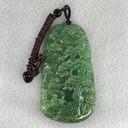 Type A Green Jadeite Double Sided Shan Shui with Double Gui Ren Benefactor Pendant 64.09g 75.6 by 42.6 by 11.2mm - Huangs Jadeite and Jewelry Pte Ltd