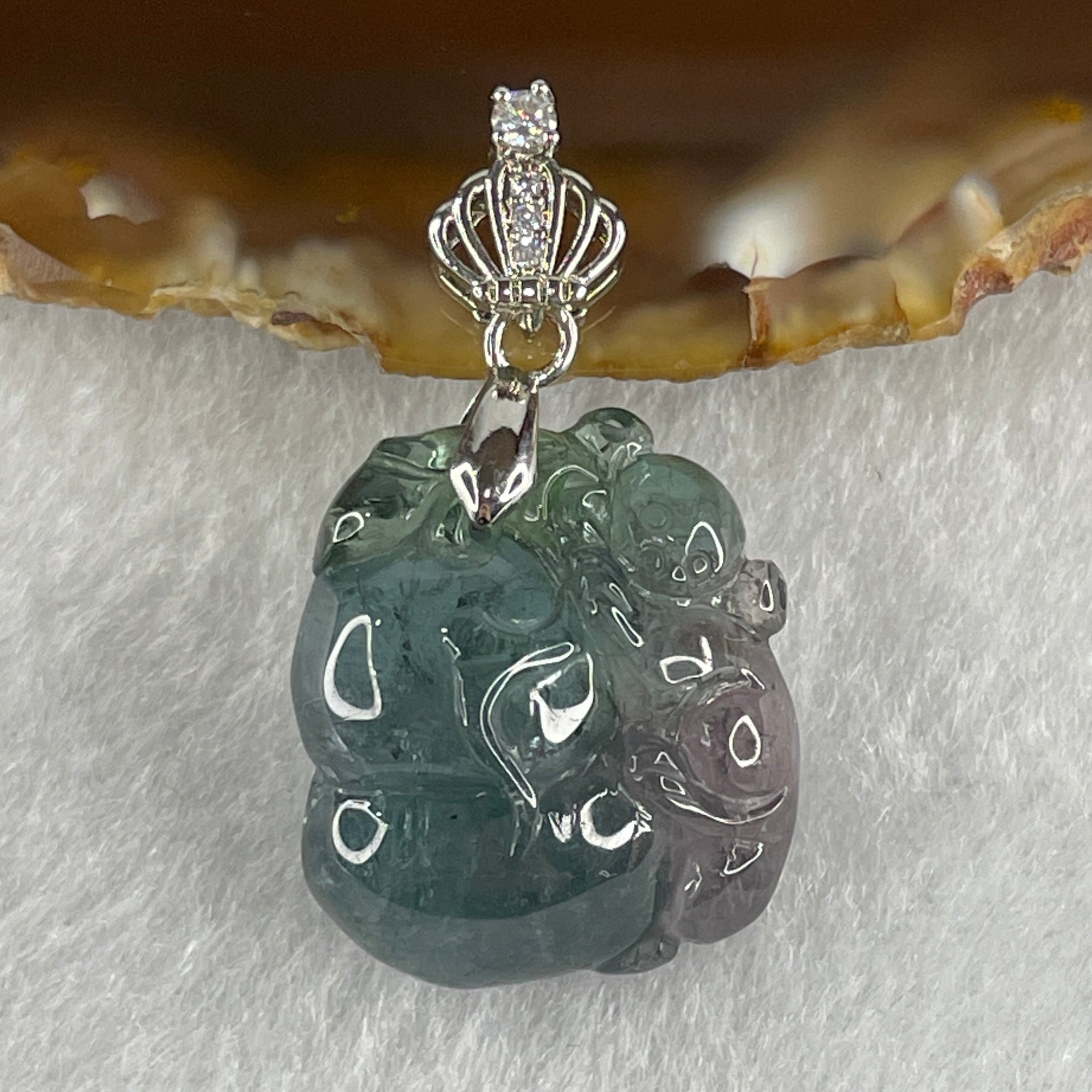 Very Very Good Natural Green Tourmaline Crystal Hulu with Monkey Pendant 9.34g 22.8 by 20.2 by 11.6mm - Huangs Jadeite and Jewelry Pte Ltd