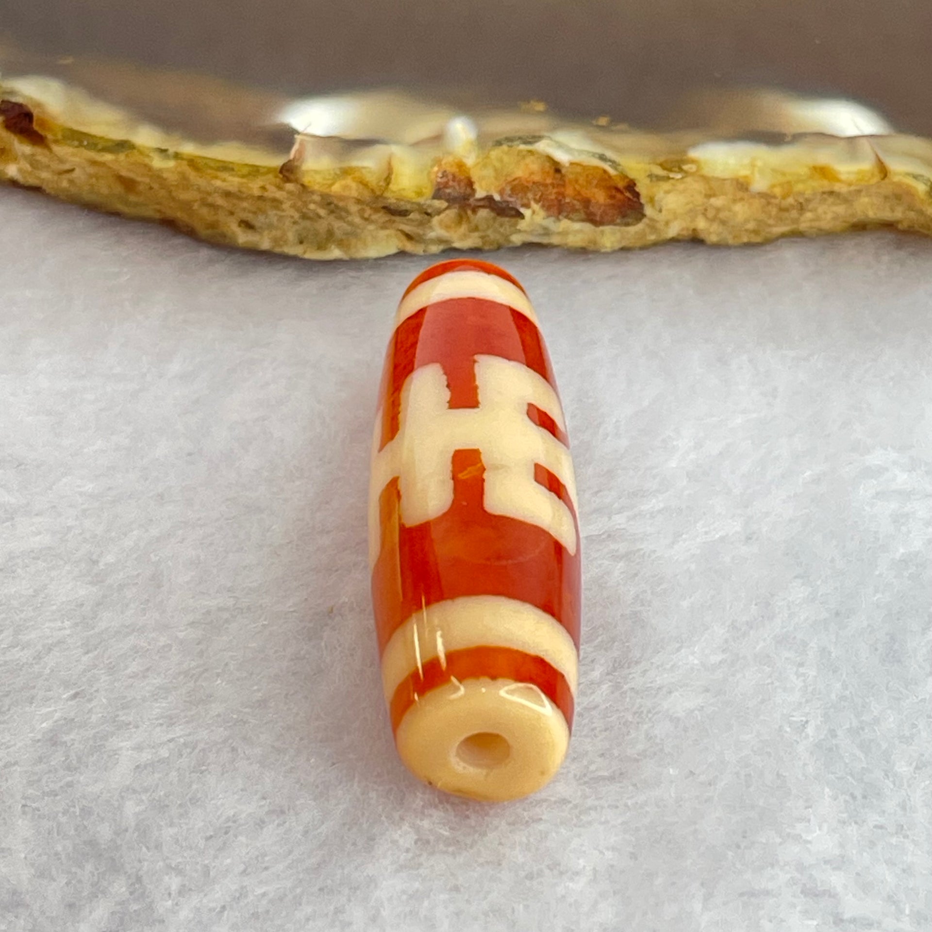 Natural Powerful Tibetan Old Oily Orange Red White Agate Patina Guiren Tairen Human Dzi Bead Totem Amulet Heavenly Master (Tian Zhu) 贵人天诛 7.99g 37.9 by 11.6mm - Huangs Jadeite and Jewelry Pte Ltd