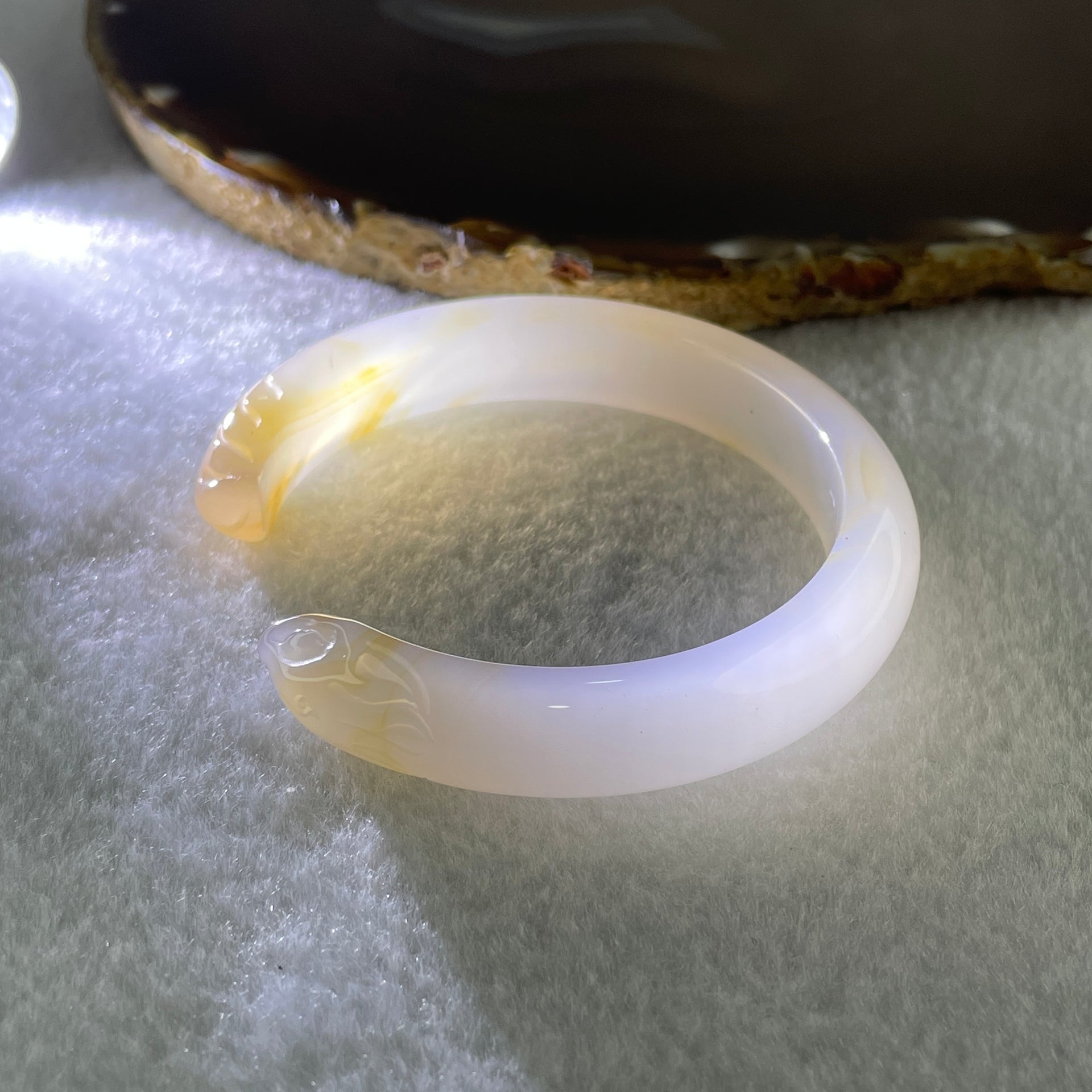 Natural White with Orange Piao Hua Agate Fox Bange Internal Dimeter 32.97g 11.6mm 54.5cm - Huangs Jadeite and Jewelry Pte Ltd