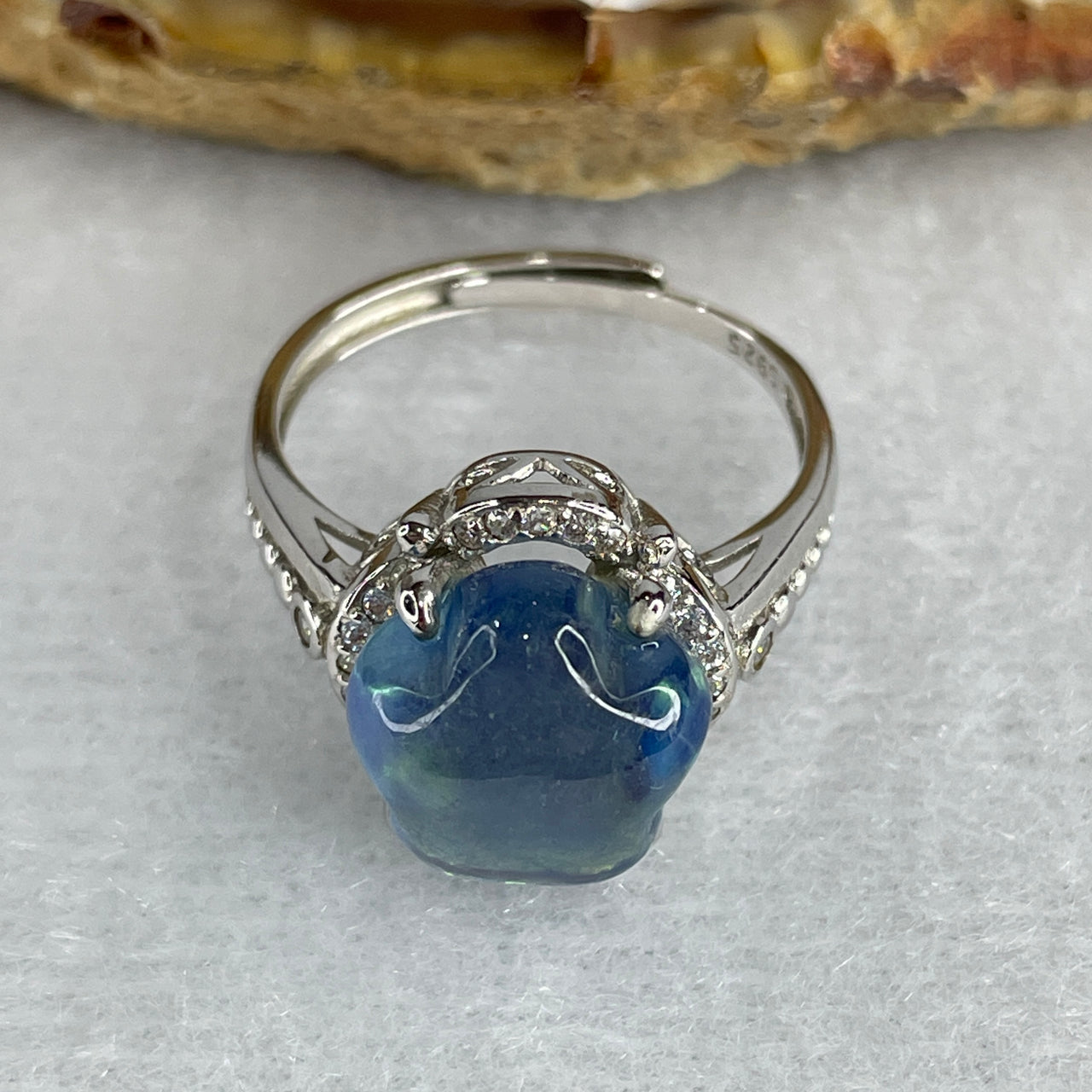 Natural Blue Aquamarine in S925 Sliver 3.65g 11.5 by 10.5 by 7.5mm (Adjustable Size)