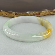 Type A Faint Lavender Green with Yellow Patches Jadeite Oval Bangle Internal Diameter 56.5mm  37.8696g 11.1 by 7.3mm (Very Slight Internal Line) - Huangs Jadeite and Jewelry Pte Ltd