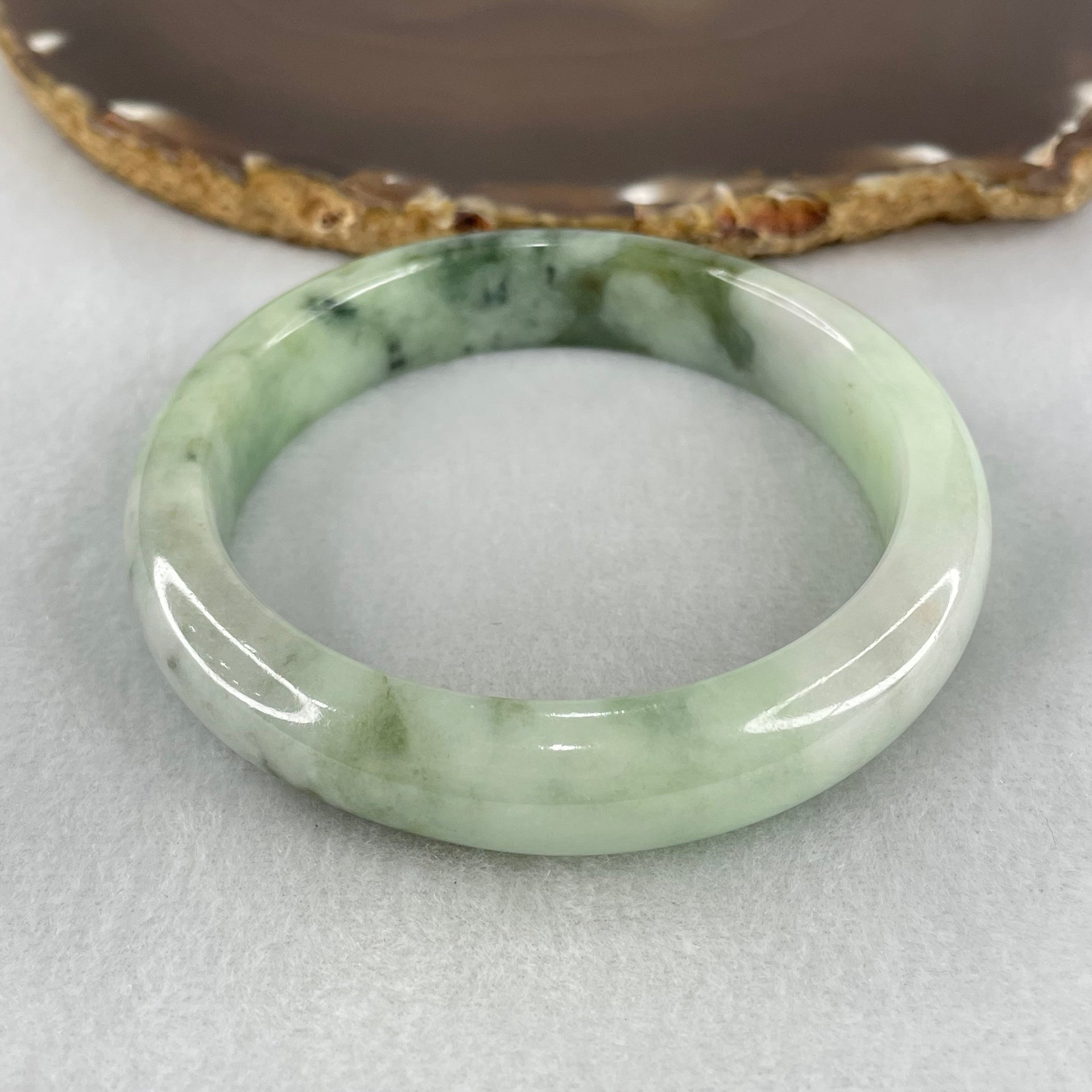 Type A Light Blueish Green with Dark Blueish Green Flora piao Hua Bangle Inner Diameter 58.6mm 61.02g 13.0 by 58.6mm (Close to Perfect) - Huangs Jadeite and Jewelry Pte Ltd