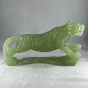 Natural Green Serpentine Tiger with Wooden Stand Display 1711.3g 255.0 by 90.0 by 160.0mm - Huangs Jadeite and Jewelry Pte Ltd