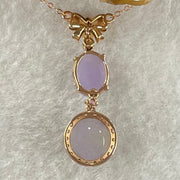 Type A Lavender Jadeite Cabouchons 8.0 by 4.2mm and 8.0 by 6.5 by 3.5mm with Diamonds in 18K Rose Gold Necklace 2.55g 40 and 45cm - Huangs Jadeite and Jewelry Pte Ltd