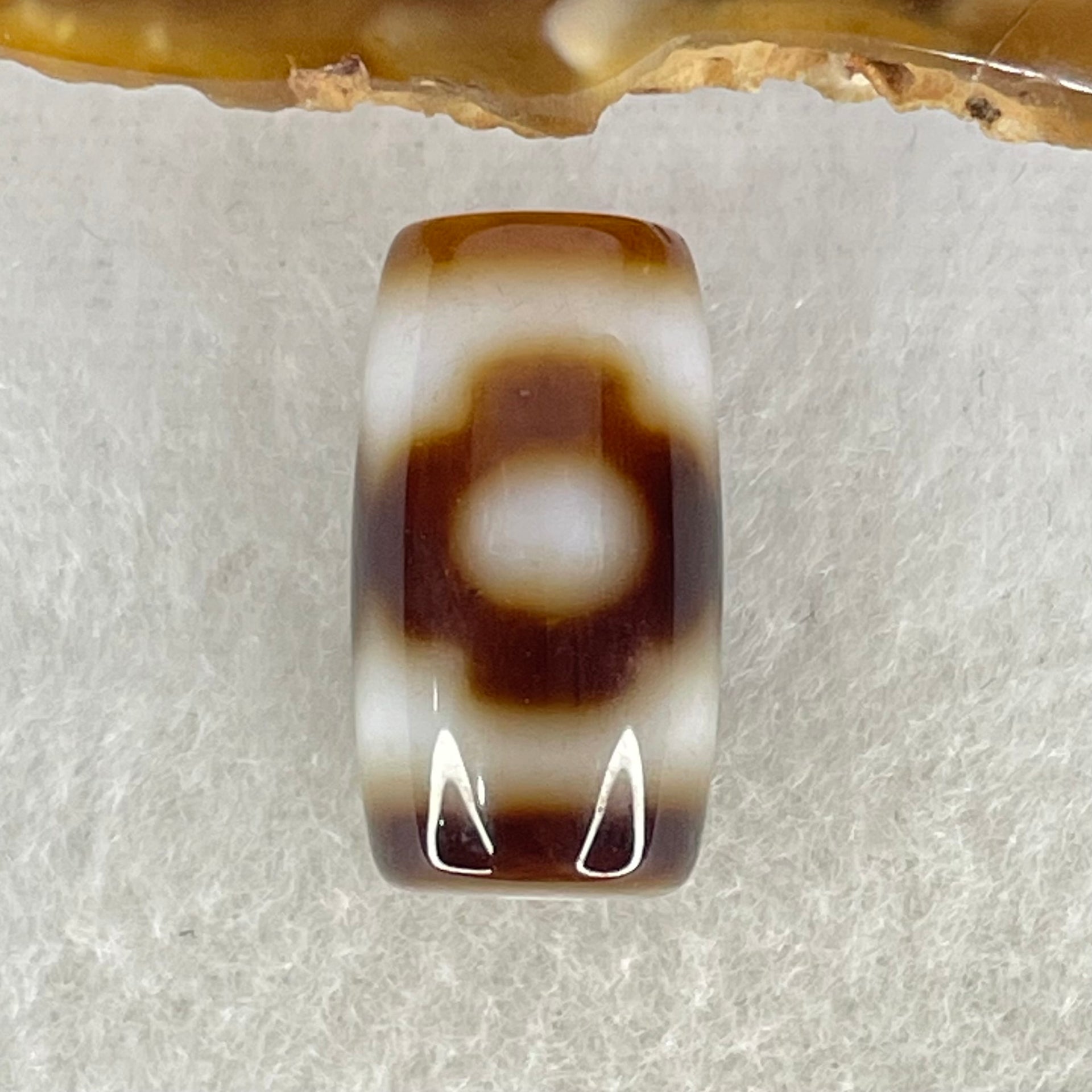 Natural Powerful Tibetan Old Oily Dark Brown With White Agate 3 Eyes Dzi Bead Heavenly Master (Tian Zhu) 三眼天诛 3.92g 19.6 by 10.8mm - Huangs Jadeite and Jewelry Pte Ltd