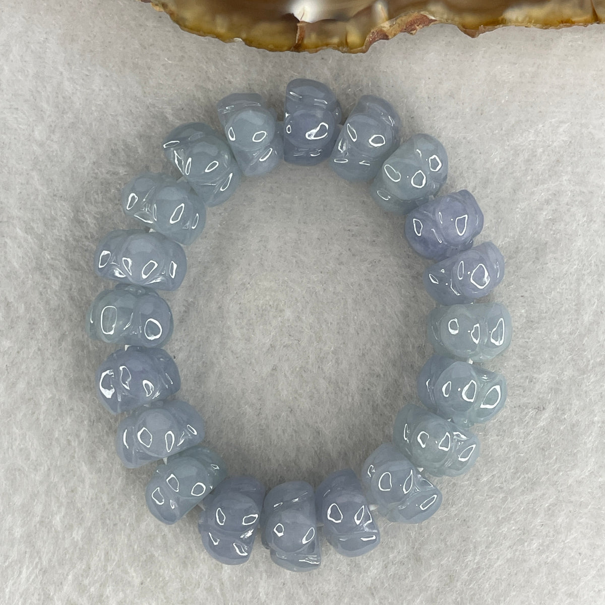Certified High Grade Type A Full Intense Blueish Lavender Jadeite Lotus Flower Beads Bracelet 28.10g 11cm 10.7mm 20 Beads - Huangs Jadeite and Jewelry Pte Ltd