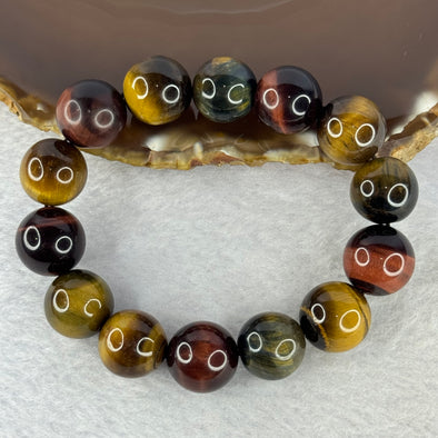 Natural Tiger's Eye Quartz Bracelet 虎眼石手持手链 55.31g 17cm 14.5mm 14 Beads - Huangs Jadeite and Jewelry Pte Ltd