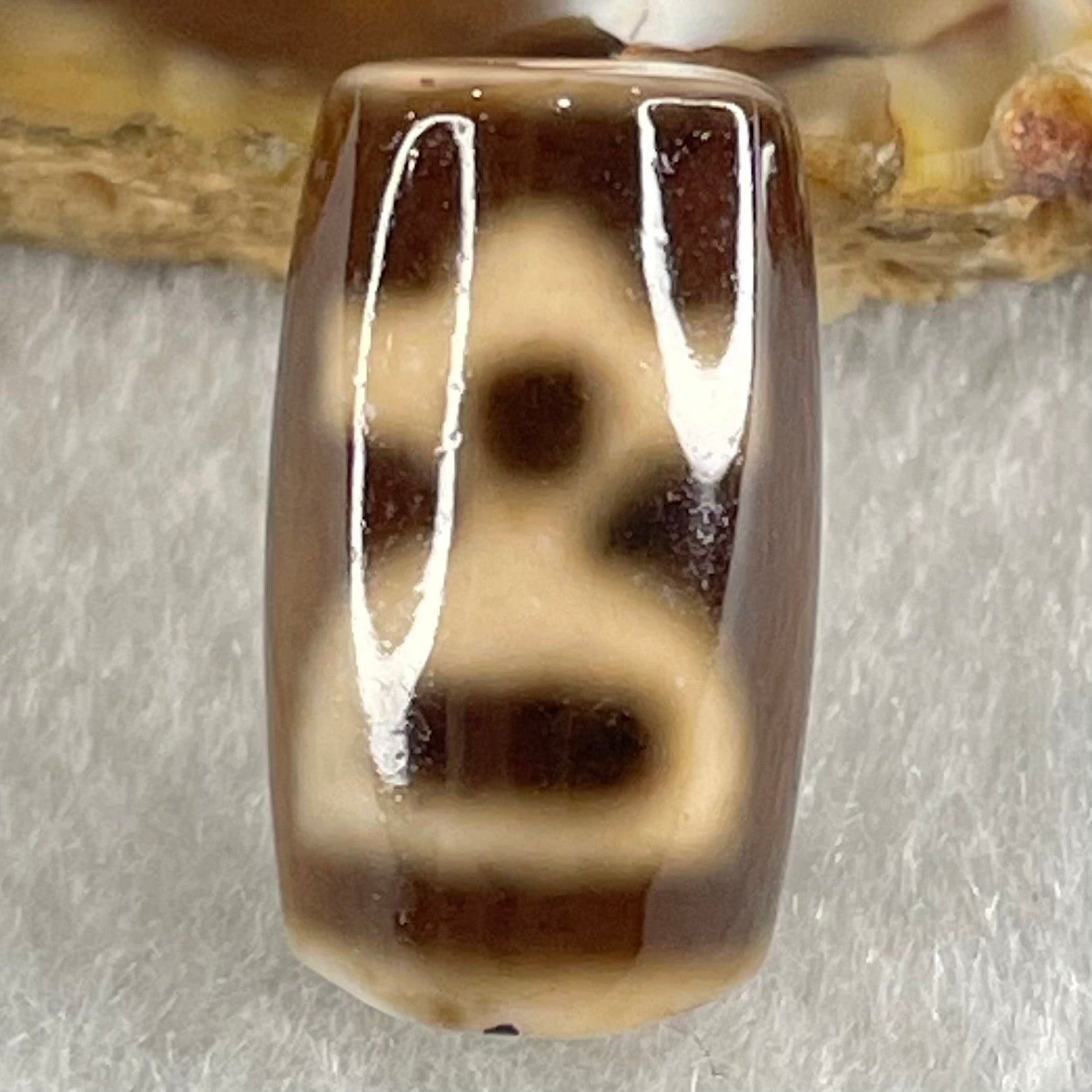 Natural Powerful Tibetan Old Oily Agate Double Cai Shen Dzi Bead Heavenly Master (Tian Zhu) 双财神长天珠 4.57g 19.5 by 11.7mm - Huangs Jadeite and Jewelry Pte Ltd