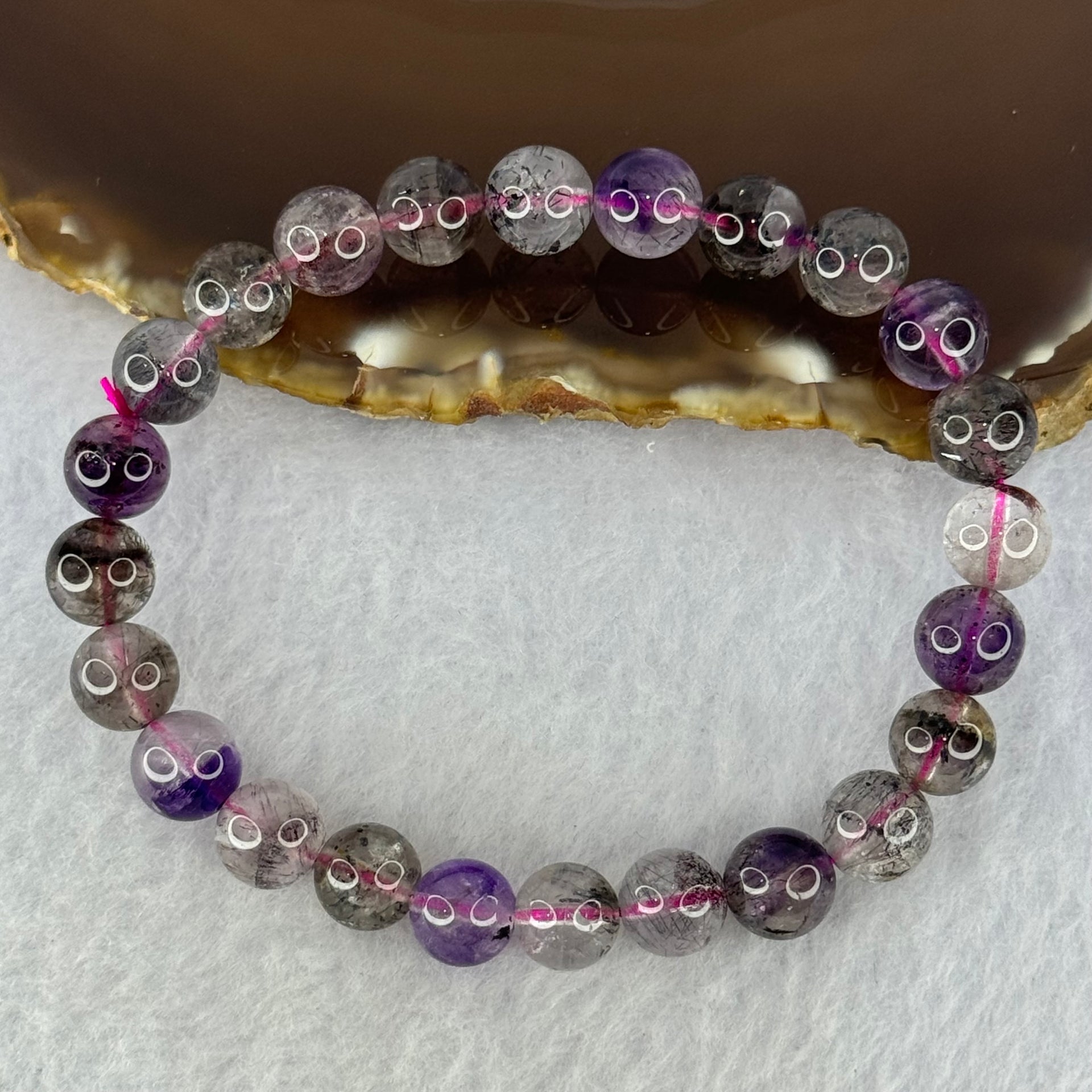 Natural Super 7 Beads Bracelet 18.18g 16cm 8.3mm 24 Beads - Huangs Jadeite and Jewelry Pte Ltd