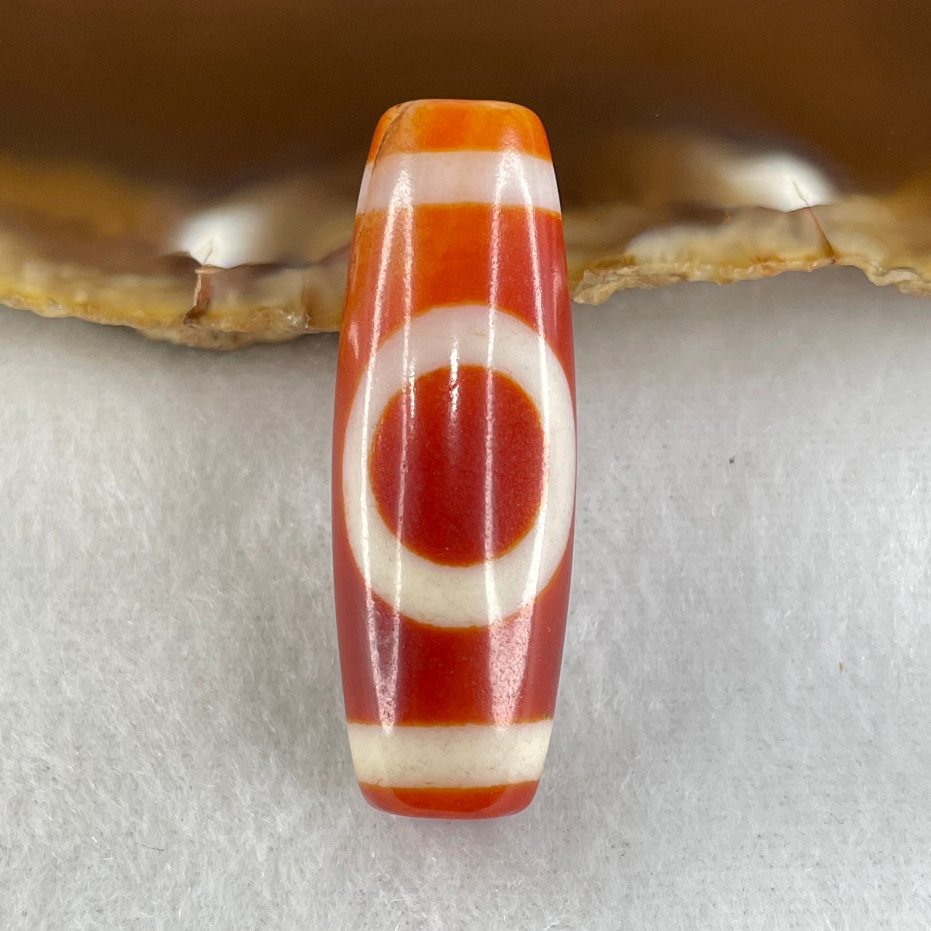 Natural Powerful Tibetan Old Oily Red White Agate One Eye Earth Element Dzi Bead Heavenly Master (Tian Zhu) 一眼土元素天珠 9.86g 37.7 by 13.1mm - Huangs Jadeite and Jewelry Pte Ltd