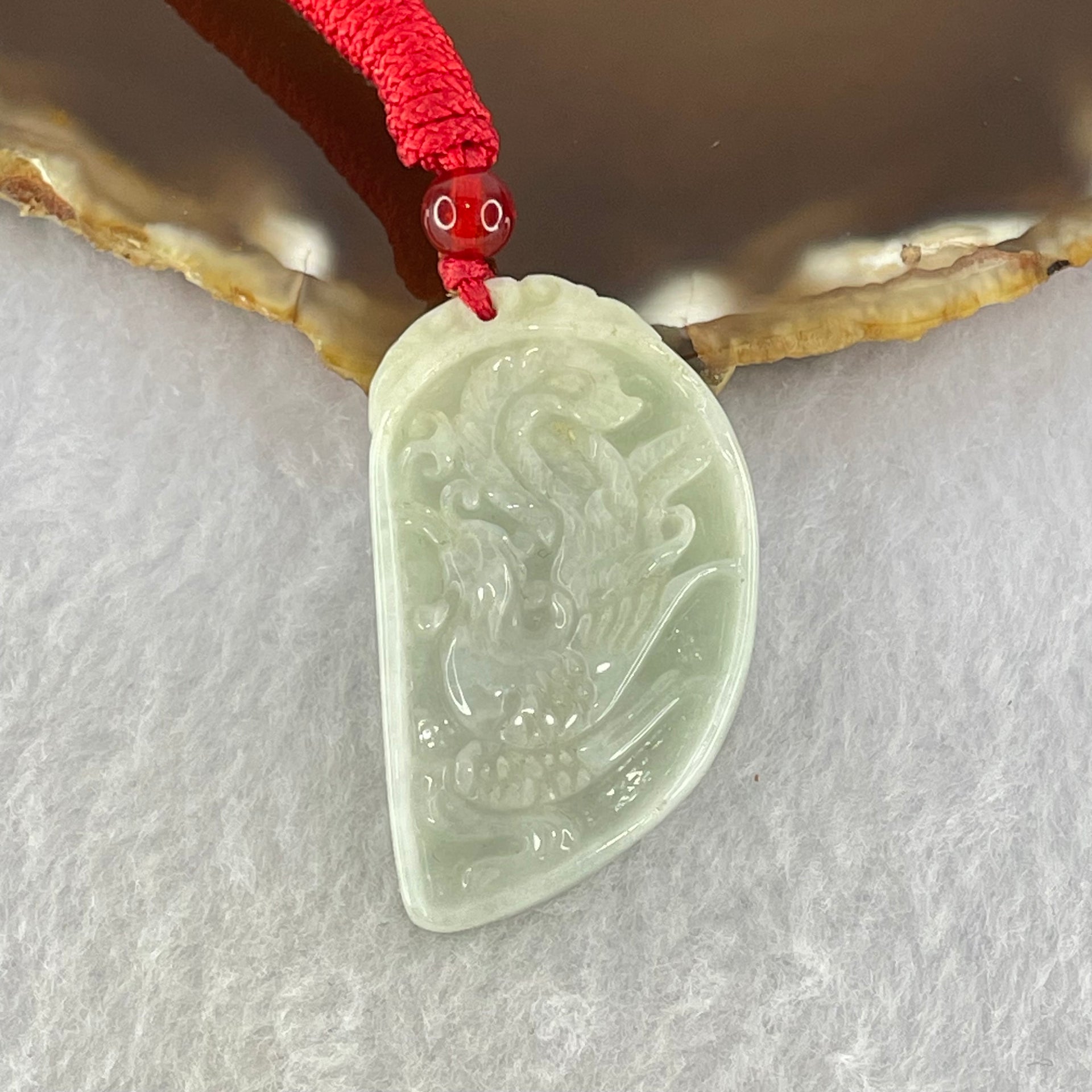 Type A Light Lavender and Green Phoenix Half Heart Pendant 13.55g 4.5 by 24.4 by 5.7mm - Huangs Jadeite and Jewelry Pte Ltd