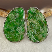 Antique Natural Type A Oldmine Spicy Green Jadeite Ruyi and Coin With S925 Sliver Earrings 10.16g 29.0 by 17.8 by 1.0mm - Huangs Jadeite and Jewelry Pte Ltd