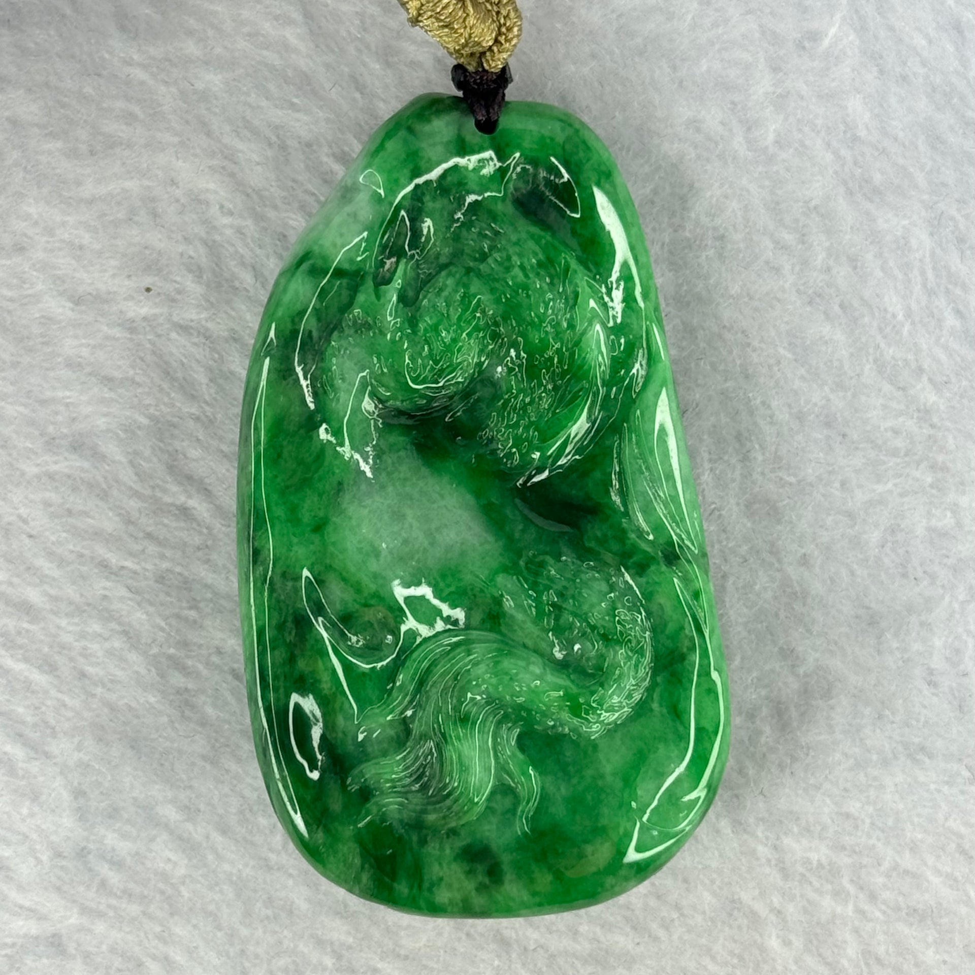 Grand Master Type A Spicy Green Jadeite Dragon 38.59g 54.6 by 31.6 by 11.3mm - Huangs Jadeite and Jewelry Pte Ltd