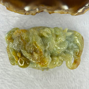 Grand Master Type A Blueish Green with Brownish Yellow Jadeite Dragon on Wealth Pot with Treasures 133.13g 36.0 by 69.3 by 39.5mm - Huangs Jadeite and Jewelry Pte Ltd