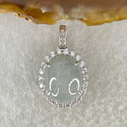 Type A Icy Green With Wuji Grey Spots Cabochon Jadeite in S925 Sliver Crystal Charm 2.85g 13.9 by 10.9 by 5.0mm - Huangs Jadeite and Jewelry Pte Ltd