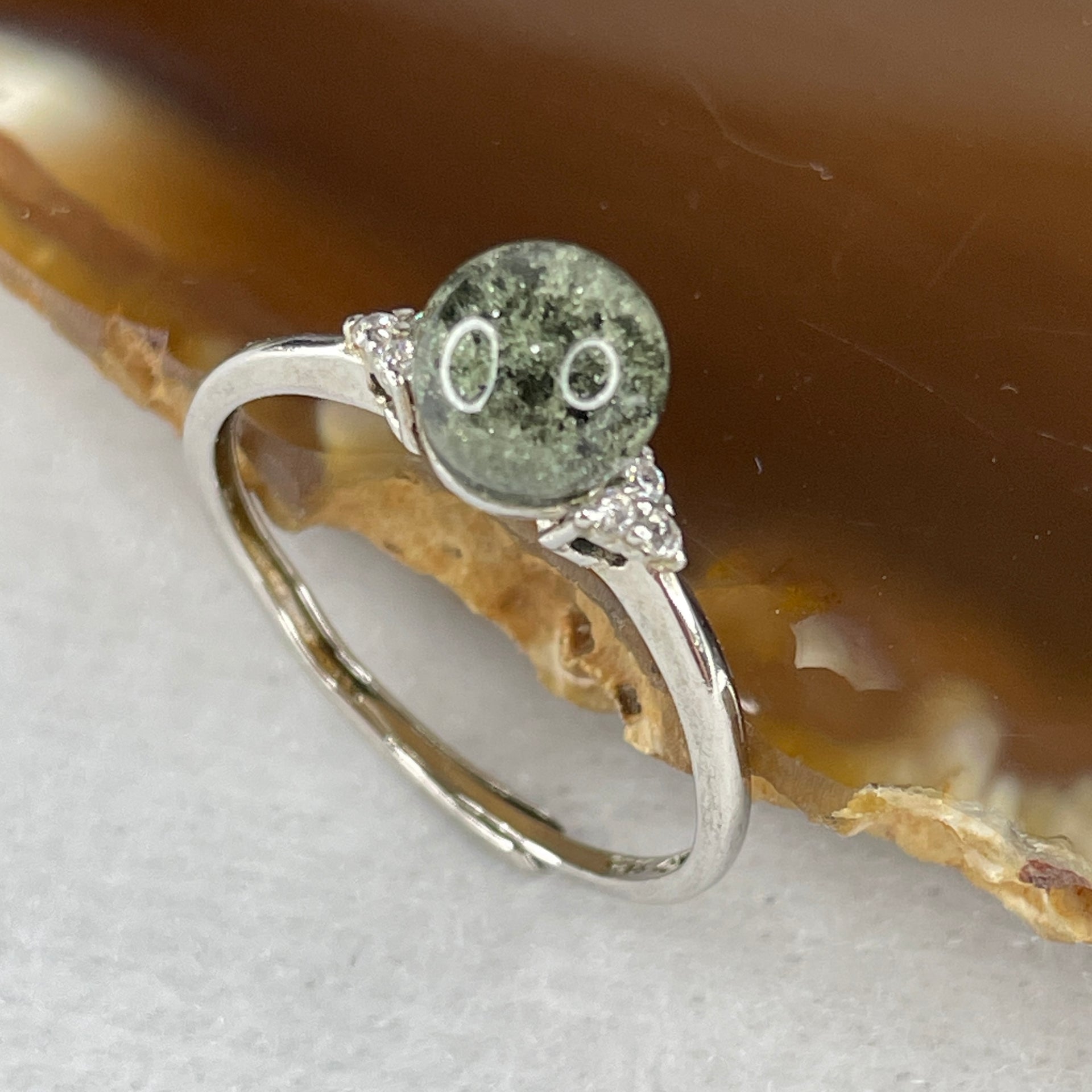 Good Grade Natural Green Phantom Quartz Ring in S925 Sliver 1.46g 6.6mm (Adjustable Size) - Huangs Jadeite and Jewelry Pte Ltd