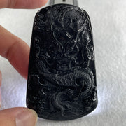 Type A Opaque to Partial Translucent Black Omphacite Jadeite Dragon Pendant 32.91g 66.0 by 42.2 by 9.5mm - Huangs Jadeite and Jewelry Pte Ltd