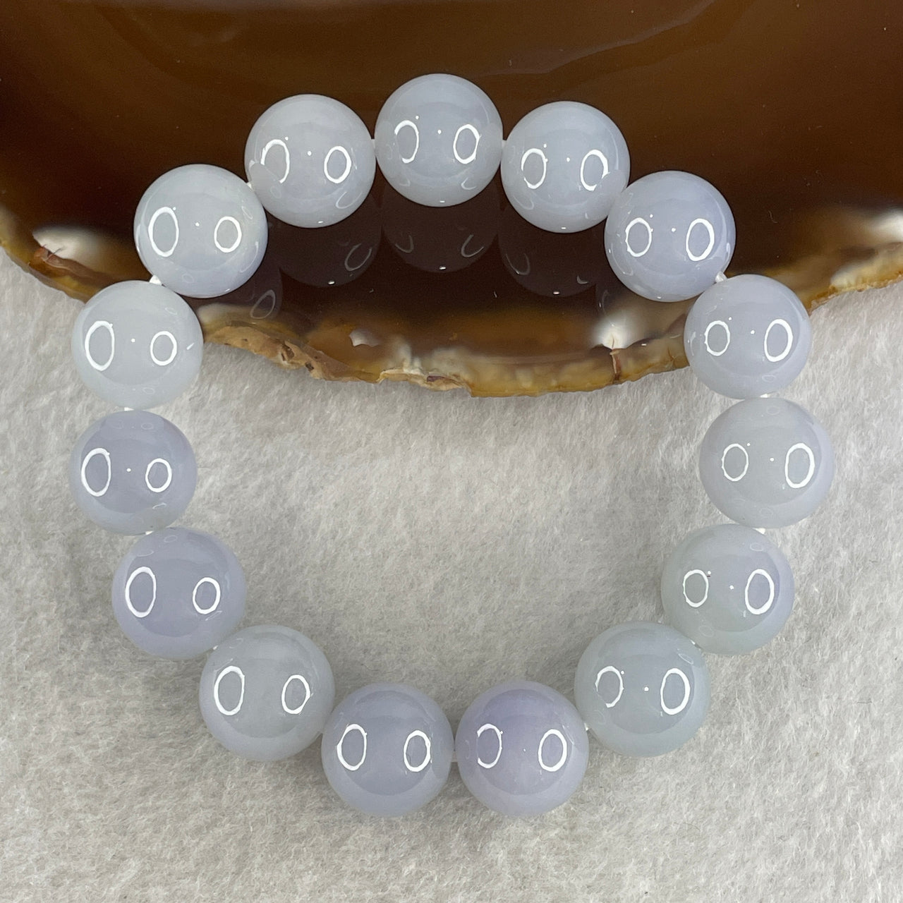 Good Grade Type A Jelly Lavender Jadeite Beads Bracelet 58.50g 15cm Diameter 13.4mm 15 Beads - Huangs Jadeite and Jewelry Pte Ltd