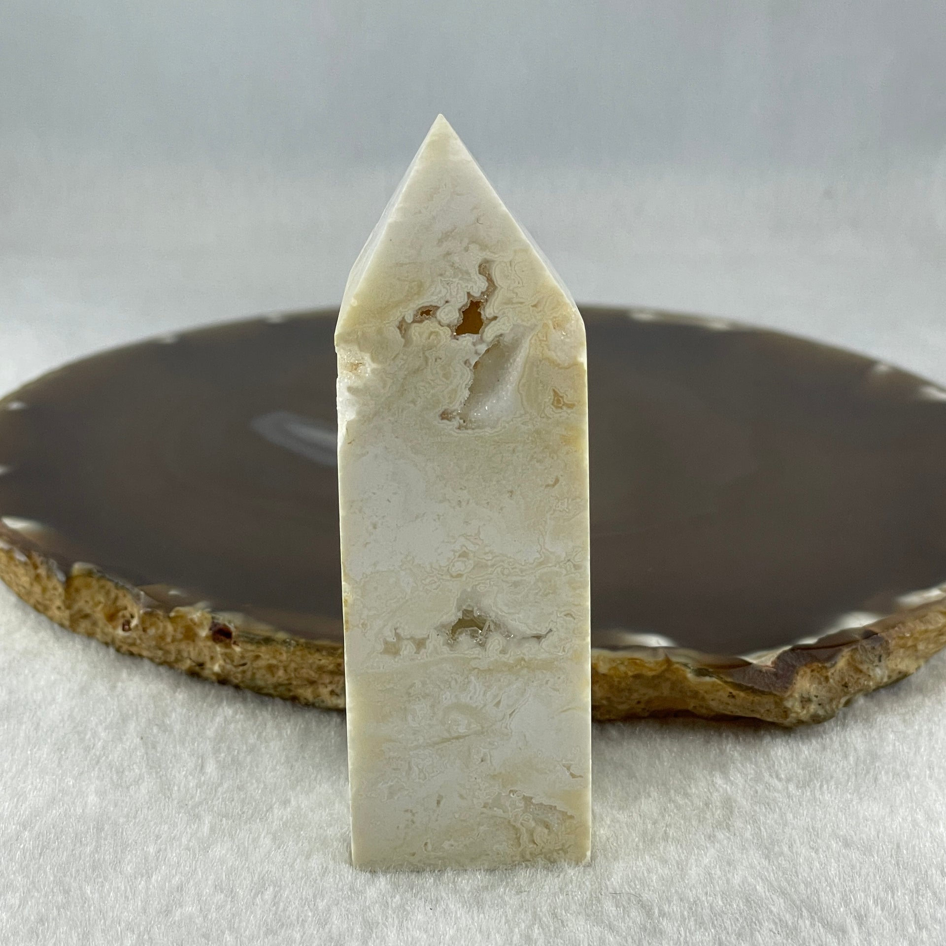 Natural White Agate Crystal Tower Display 88.20g 25.2 by 24.1 by 78.6mm - Huangs Jadeite and Jewelry Pte Ltd