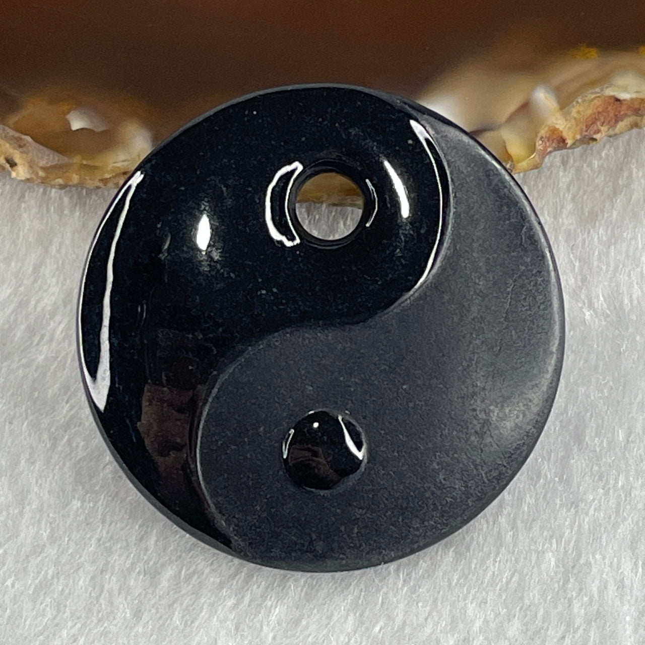Type A Opaque Black Omphacite Jadeite Yin Yang Pendant 20.07g 35.8 by 9.0mm