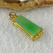 18K Yellow Gold Type A Natural Apple Green Jadeite Wu Shi Pai 16.5 by 7.1 by 2.5mm with Natural Diamonds Pendant 1.88g - Huangs Jadeite and Jewelry Pte Ltd