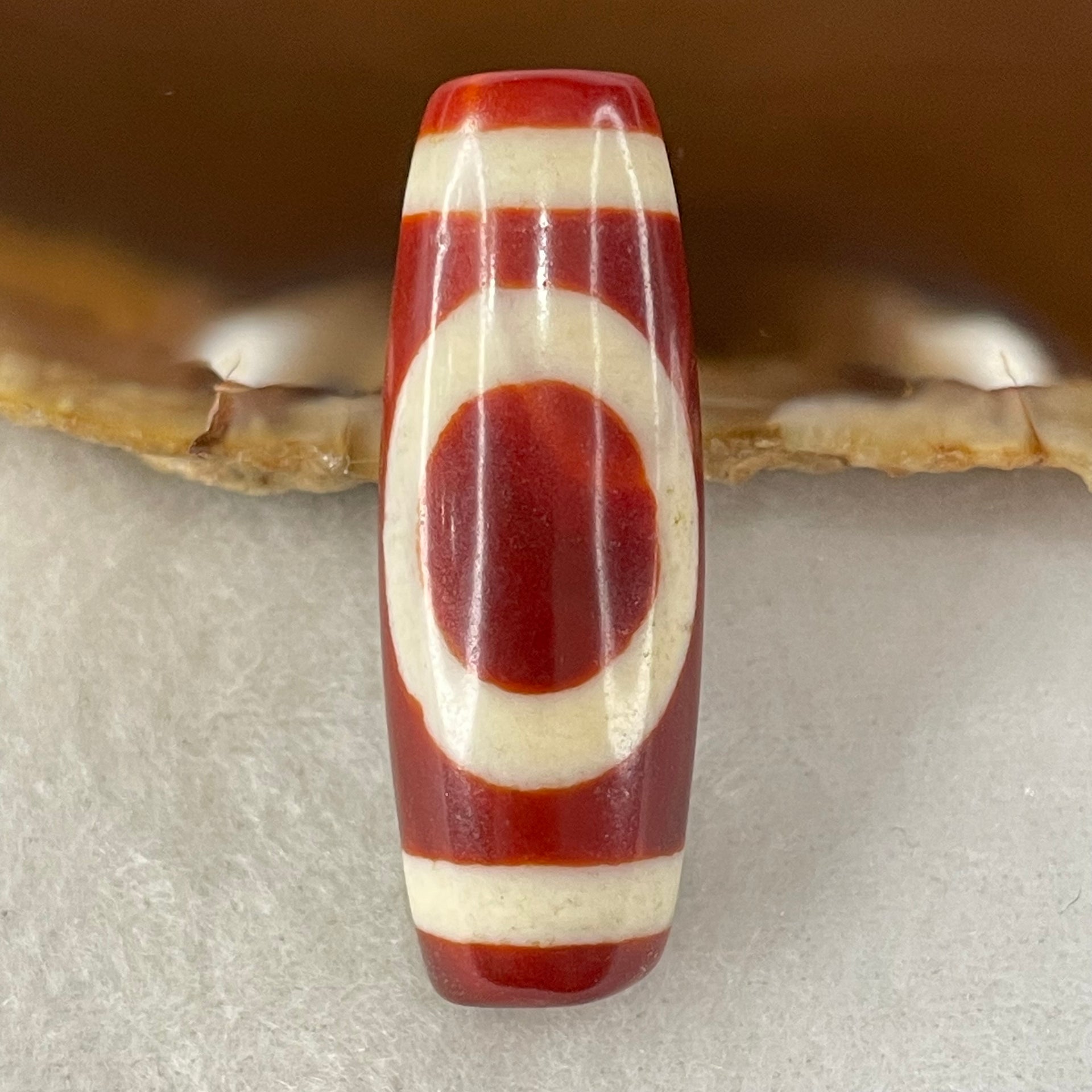 Natural Powerful Tibetan Old Oily Red White Agate One Eye Water Element Dzi Bead Heavenly Master (Tian Zhu) 一眼水元素天珠 10.07g 37.8 by 10.93g 37.8 by 13.7mm - Huangs Jadeite and Jewelry Pte Ltd