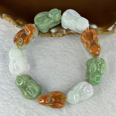 Type A Mixed Color Jadeite Rabbit Bracelet 59.71g 16.5cm 9 Pieces each about 21.9 by 13.4 by 11.2mm