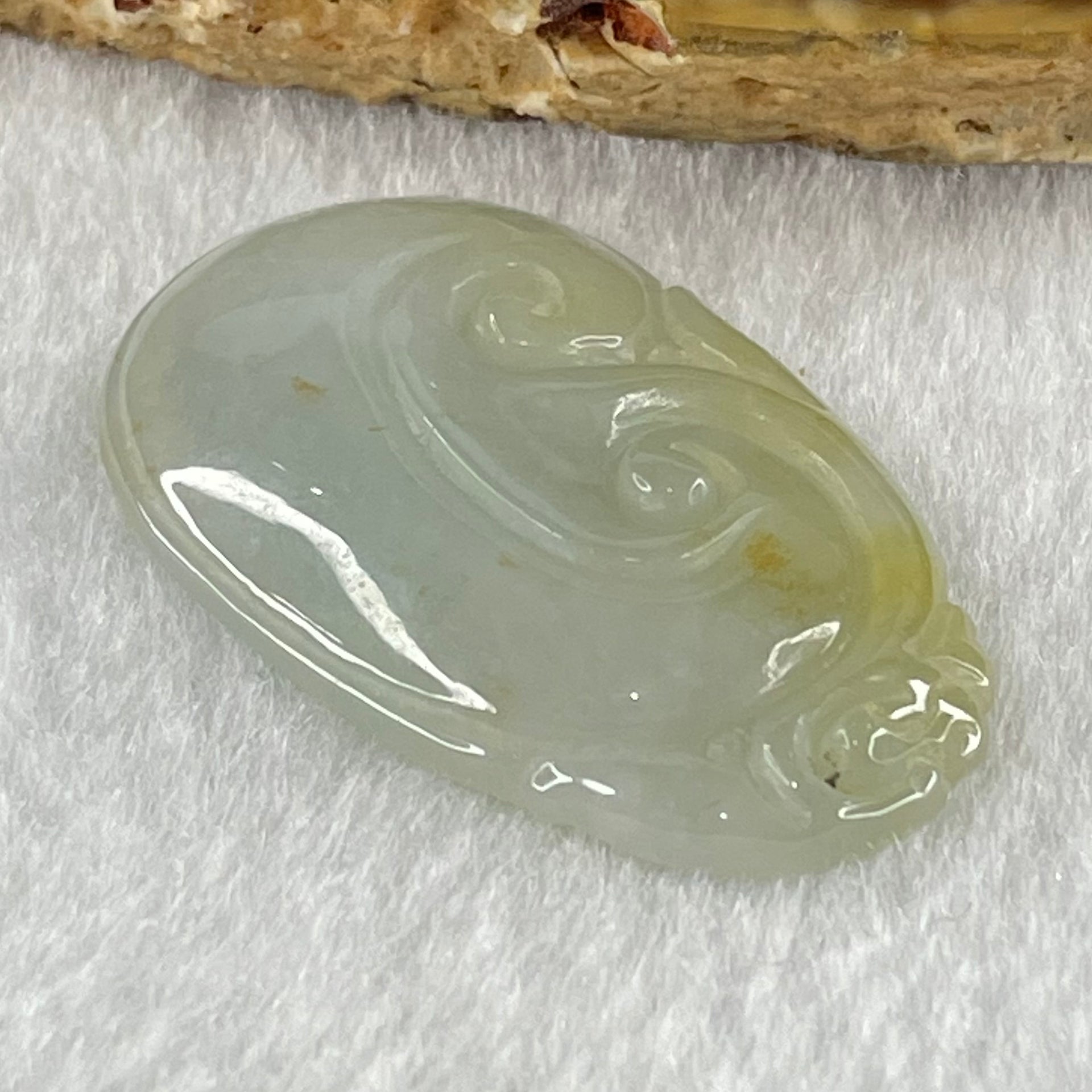 Type A Faint Lavender Green with Yellow Spots Jadeite Ruyi Pendant 6.92g 35.3 by 22.0 by 5.3mm - Huangs Jadeite and Jewelry Pte Ltd
