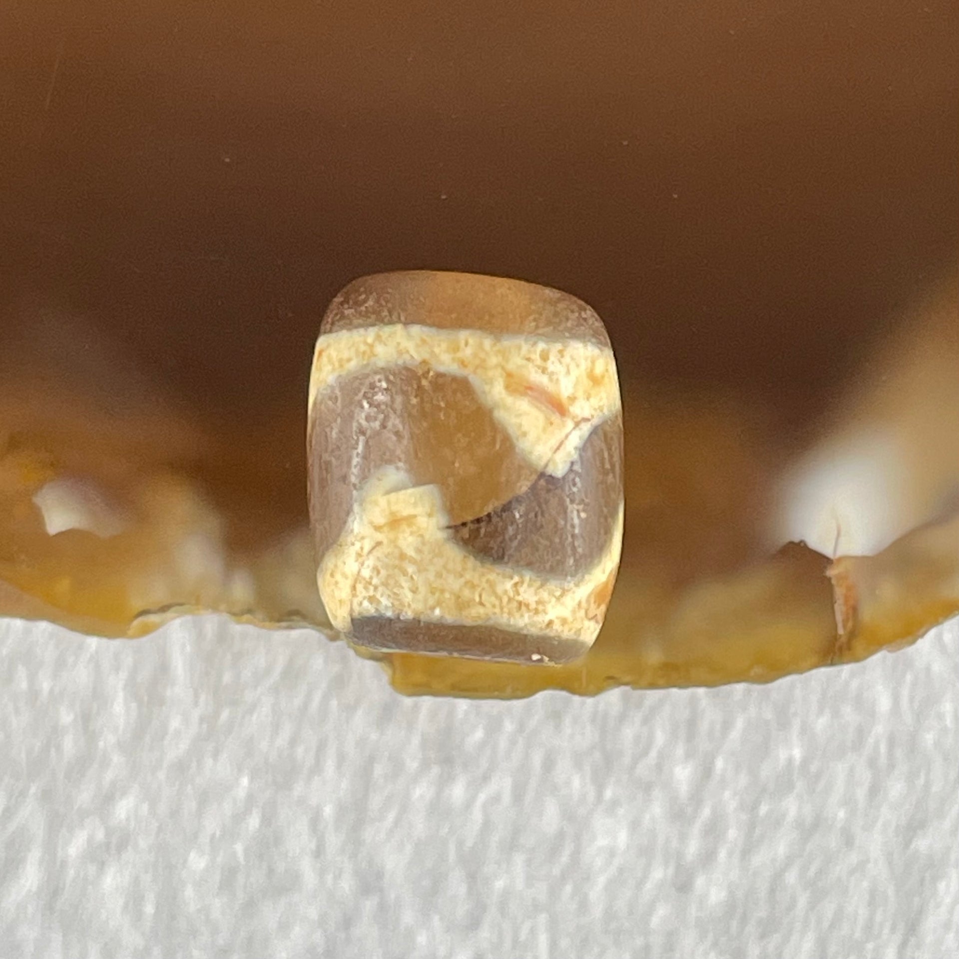 Natural Powerful Tibetan Old Oily Dark Brown Yellow Agate Tiger Tooth Daluo Dzi Bead Heavenly Master (Tian Zhu) 2.06g 12.2 by 10.1mm - Huangs Jadeite and Jewelry Pte Ltd